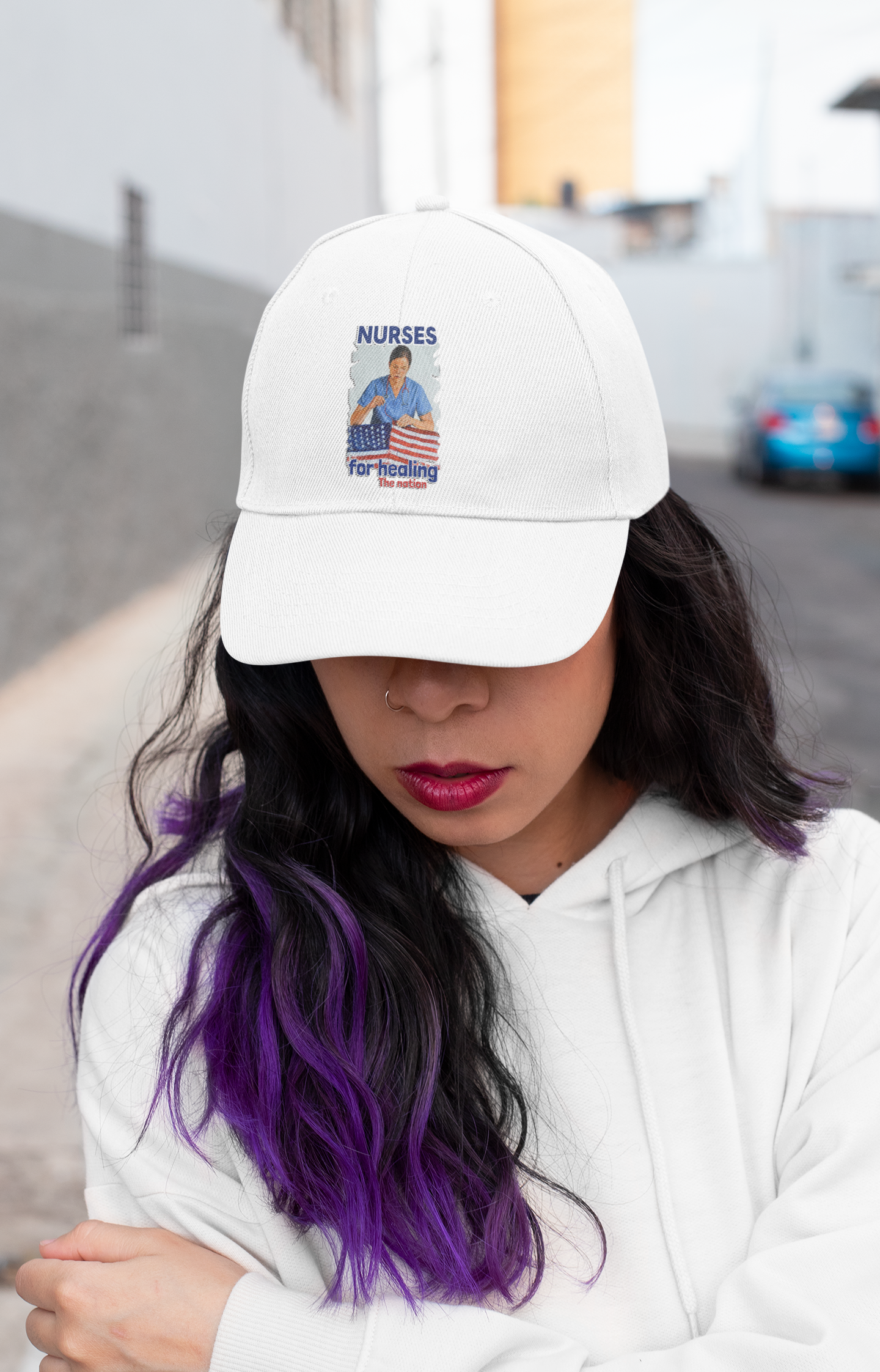 Women's Pigment-Dyed Cap - Nurses For Healing The Nation (front) - 100% cotton pigment-washed twill - NFH-DC-CASSIE