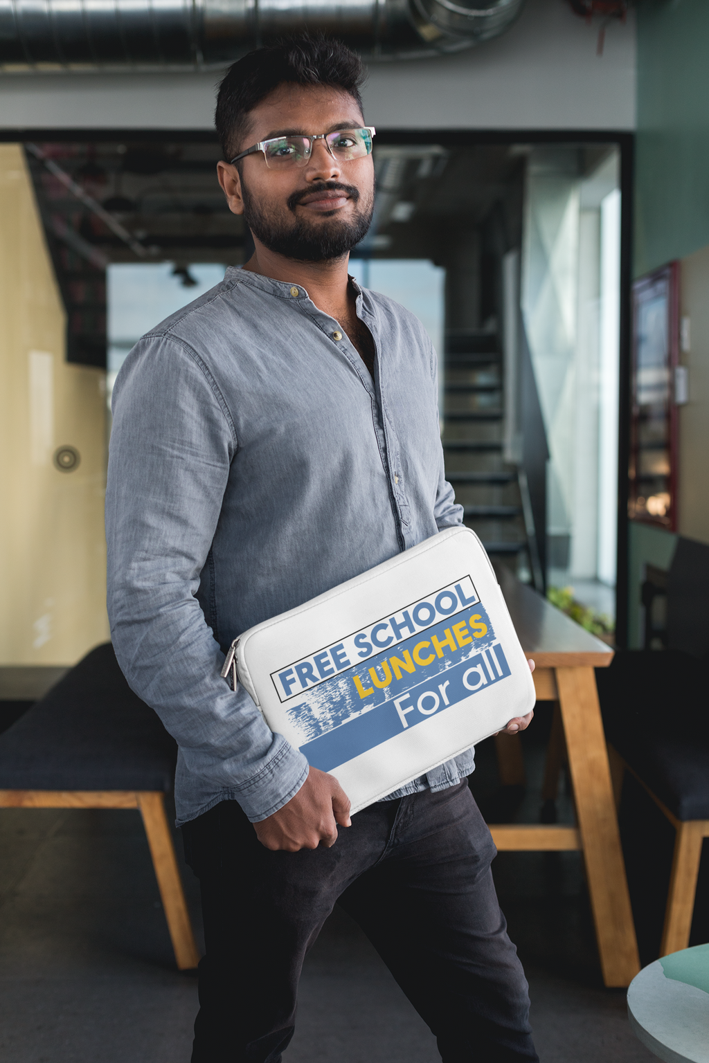 Laptop Sleeve - Free School Lunches For All (front) - Smooth neoprene - NAH-LS-01