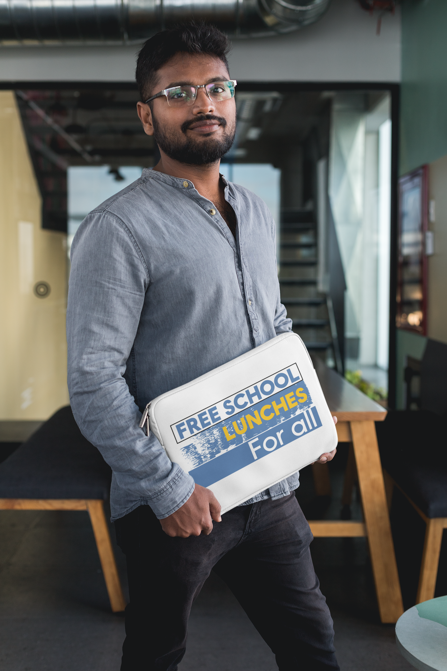 Laptop Sleeve - Free School Lunches For All (front) - Smooth neoprene - NAH-LS-01