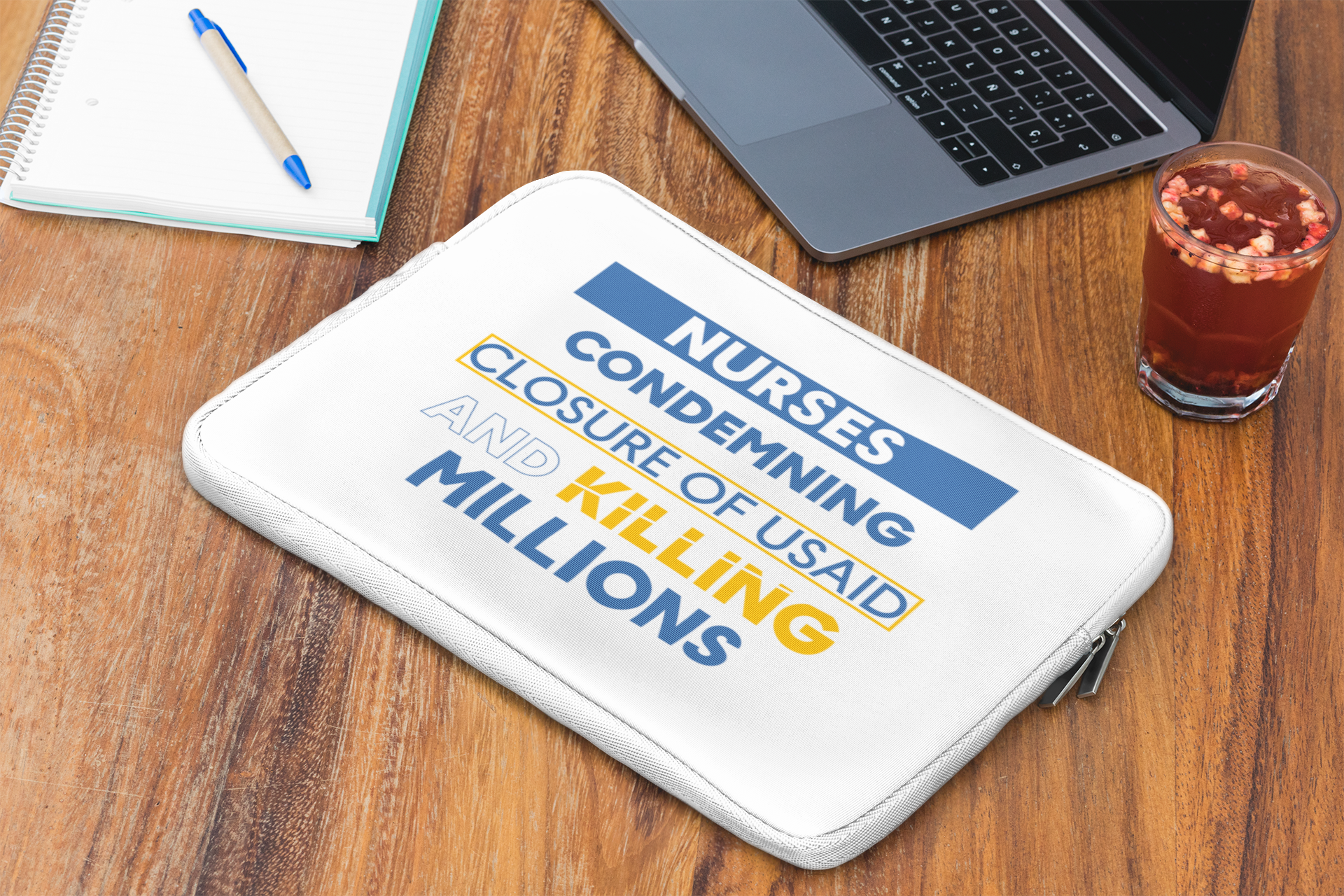 Laptop Sleeve - Nurses Condemning Closure of USAID (front) - Smooth neoprene - NFG-LS-01