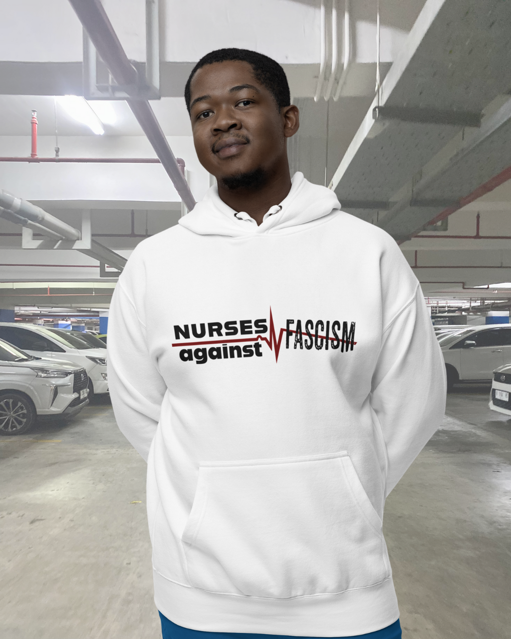 Unisex Mid-weight Hoodie - Nurses Against Fascism (front) - Nurses Against Cruelty (back) - 80% cotton, 20% polyester - NAF-H-AC5101