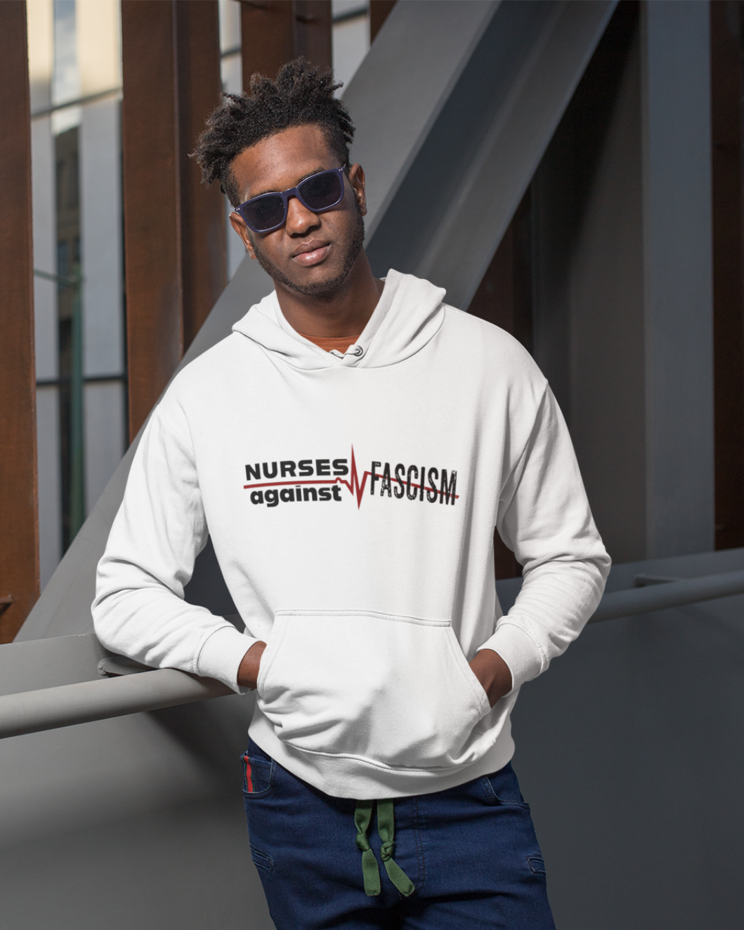 Unisex Mid-weight Hoodie - Nurses Against Fascism (front) - Nurses Against Cruelty (back) - 80% cotton, 20% polyester - NAF-H-AC5101