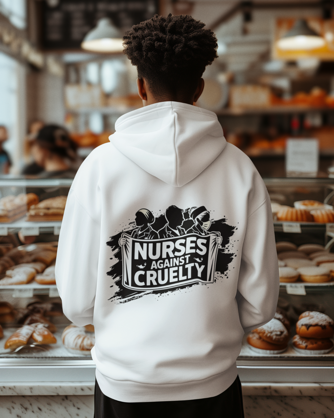 Unisex Mid-weight Hoodie - Nurses Against Fascism (front) - Nurses Against Cruelty (back) - 80% cotton, 20% polyester - NAF-H-AC5101