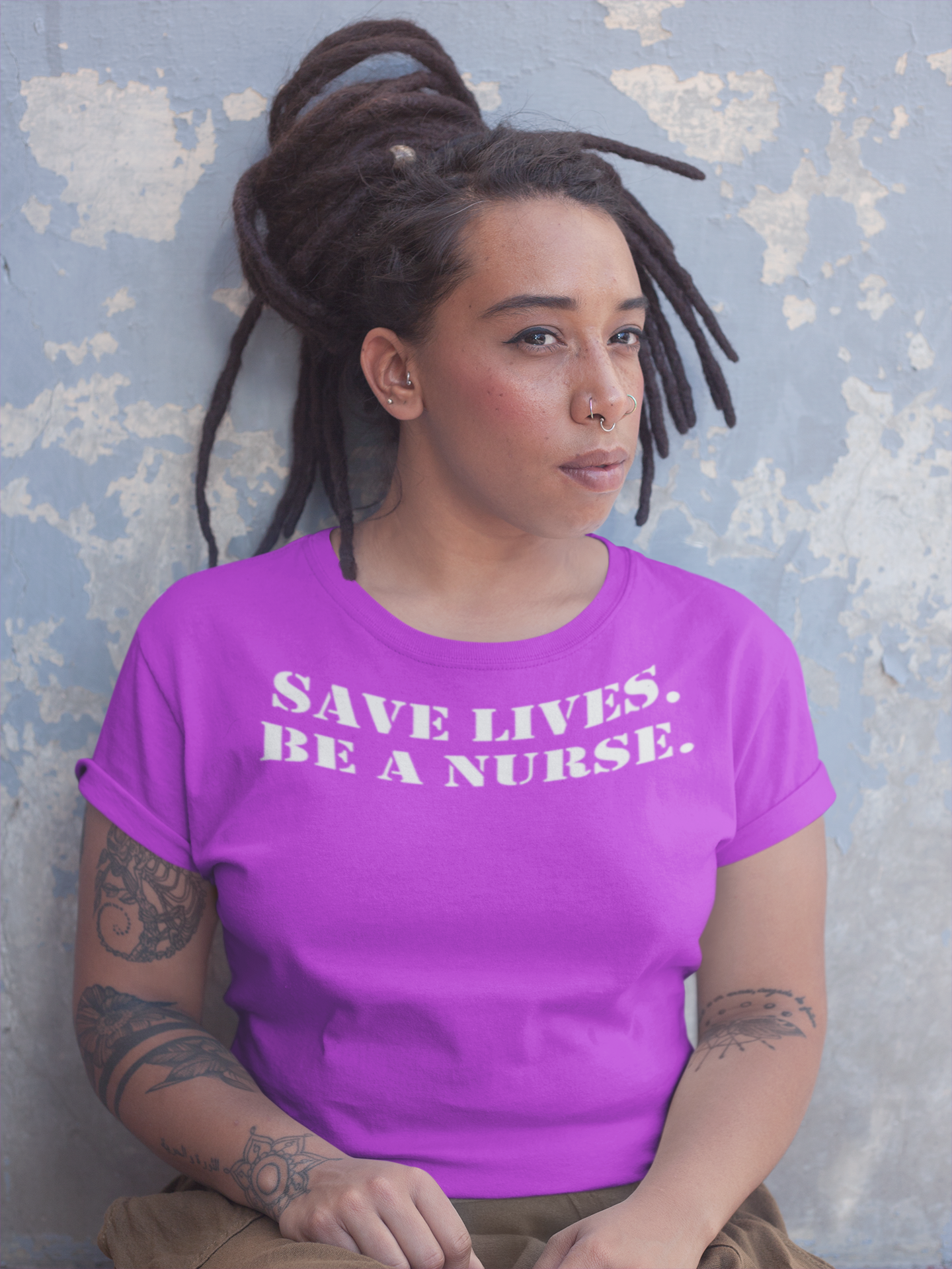 Unisex Lightweight fabric T-Shirt - Save Life Be a Nurse (front) - Who advocates? Who defends? Who protects? Who educates? Who intervenes? Who cares? (back) - 100% ring-spun cotton - SLBN-T-G64000