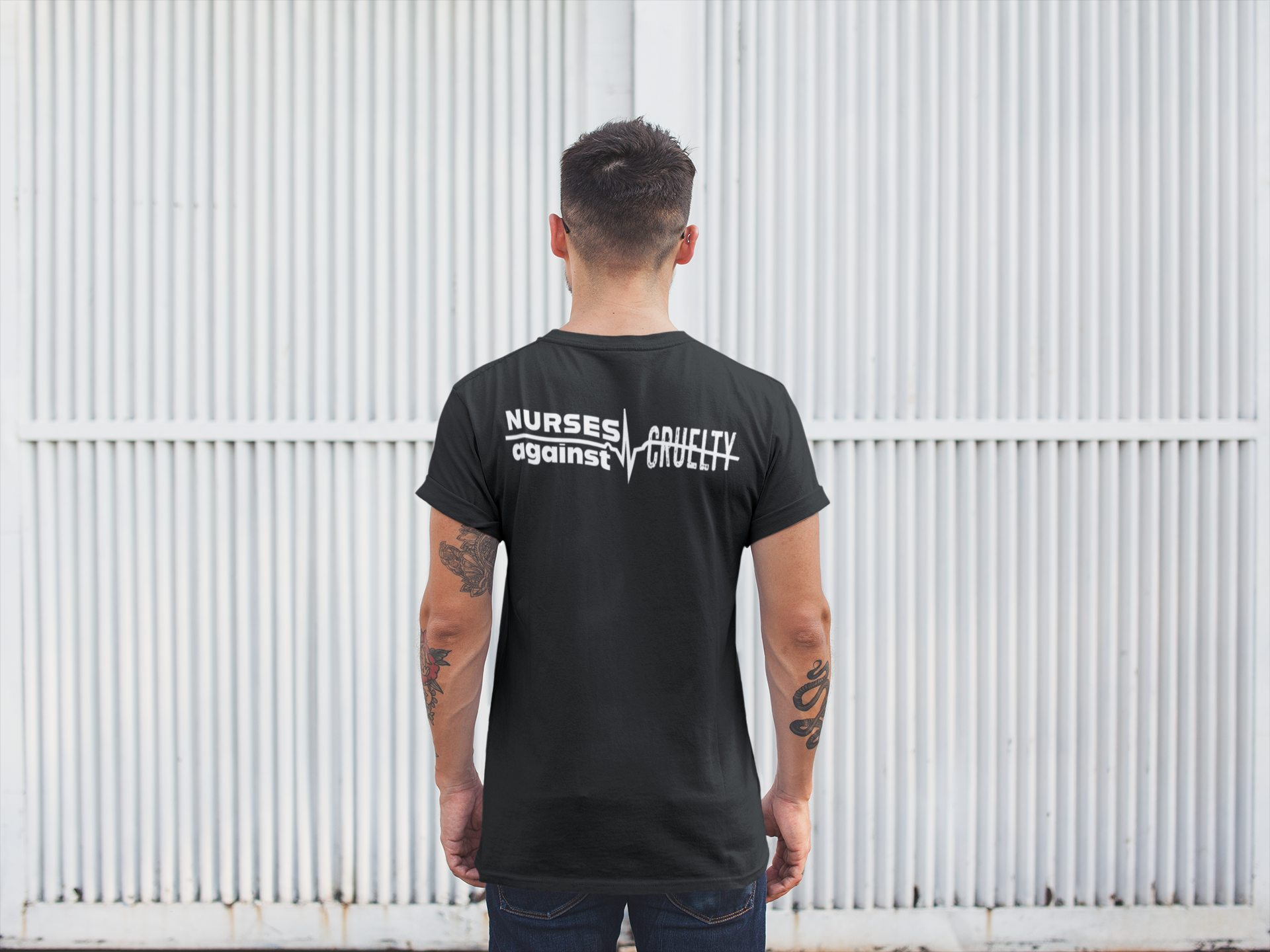 Unisex Midweight T-shirt, Nurses Against Fascism (front) - Nurses Against Cruelty (back) - 100% Polyster - NAF-T-BS5040