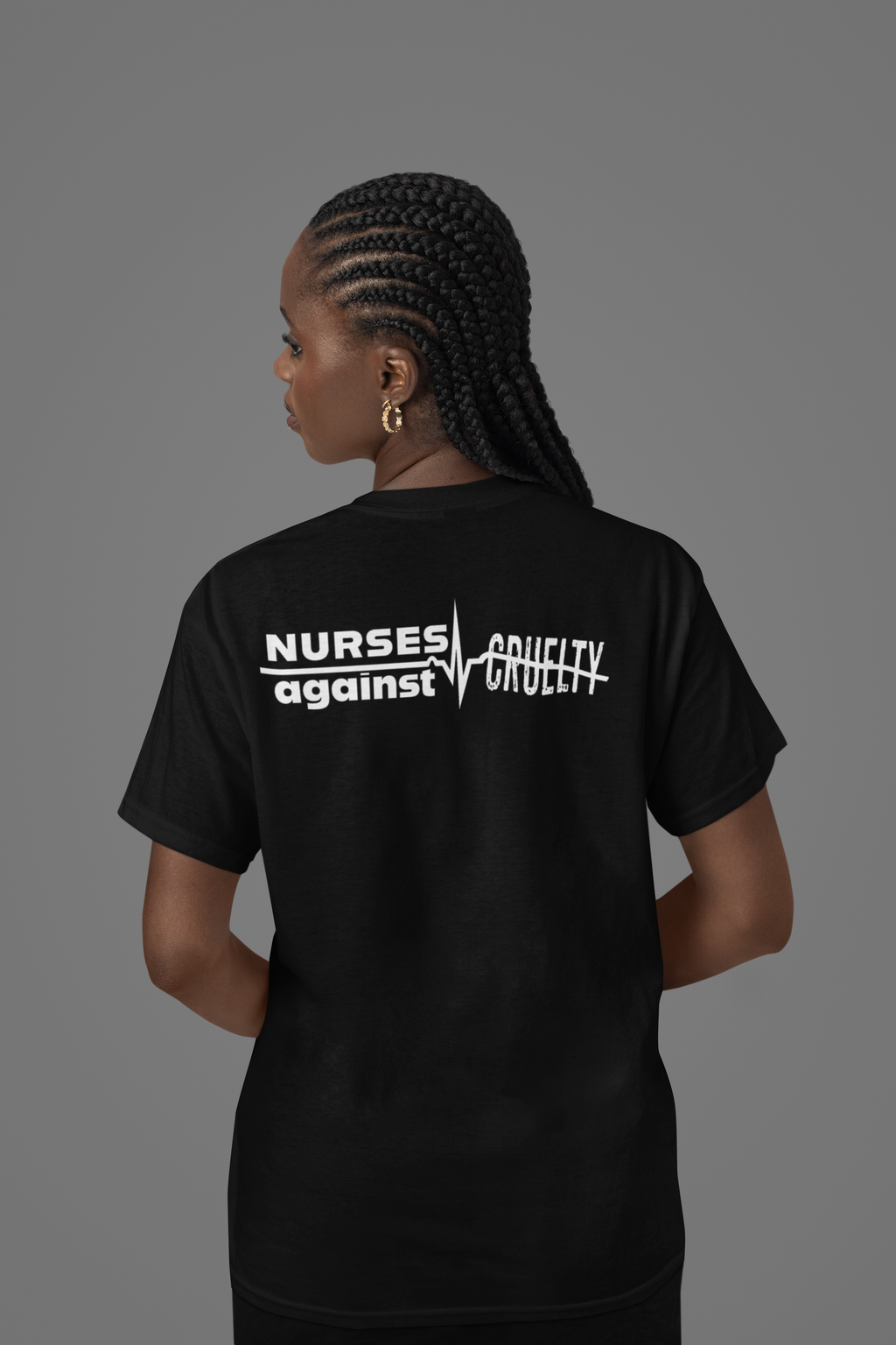 Unisex Midweight T-shirt, Nurses Against Fascism (front) - Nurses Against Cruelty (back) - 100% Polyster - NAF-T-BS5040