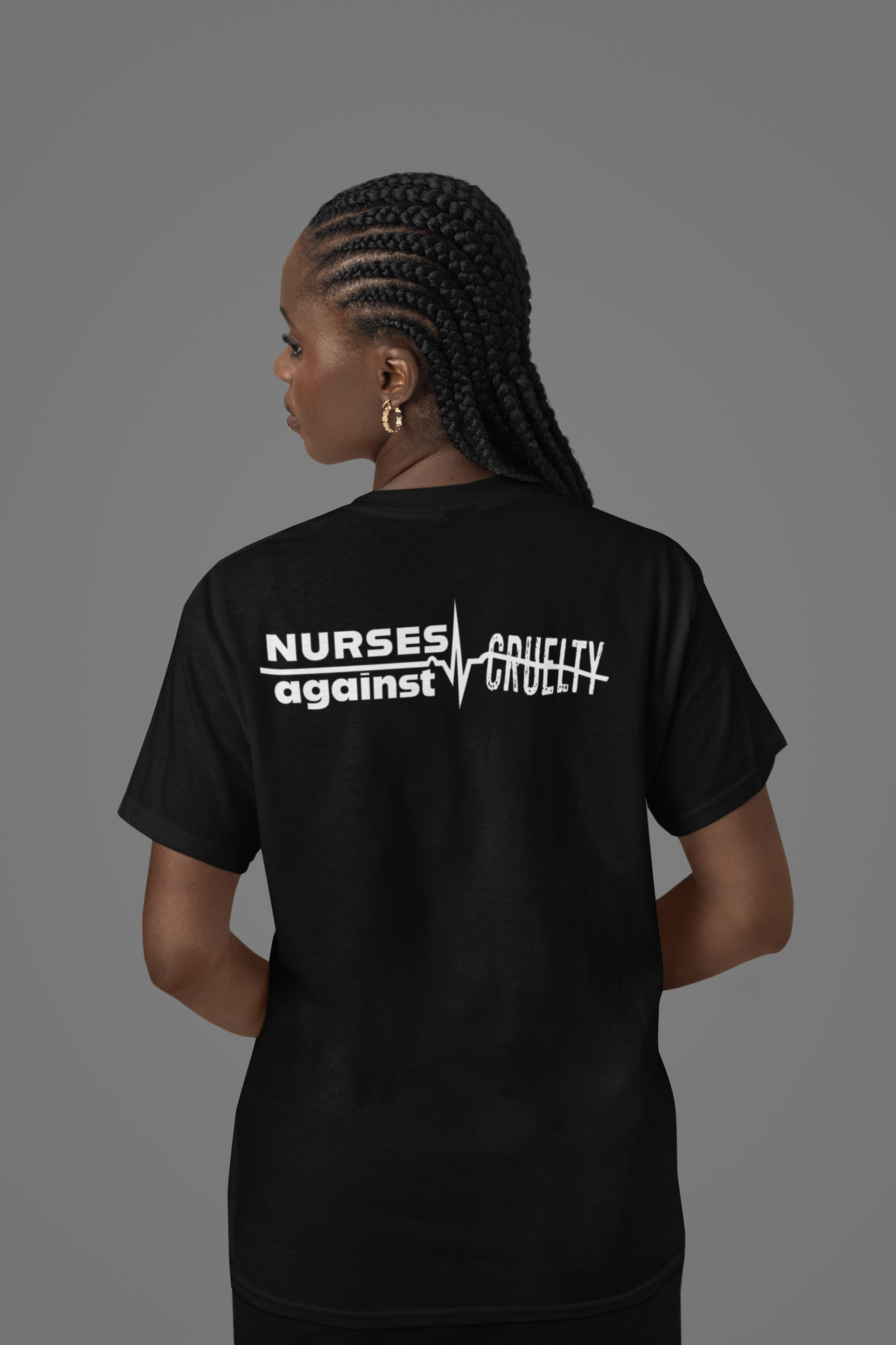 Unisex Midweight T-shirt, Nurses Against Fascism (front) - Nurses Against Cruelty (back) - 100% Polyster - NAF-T-BS5040