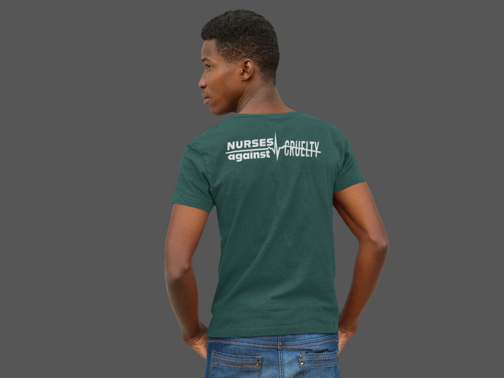 Unisex Medium fabric V-Neck T-Shirt - Nurses Against Fascism (front) - Nurses Against Cruelty (back) - 100% cotton - NAF-V-G5V00L