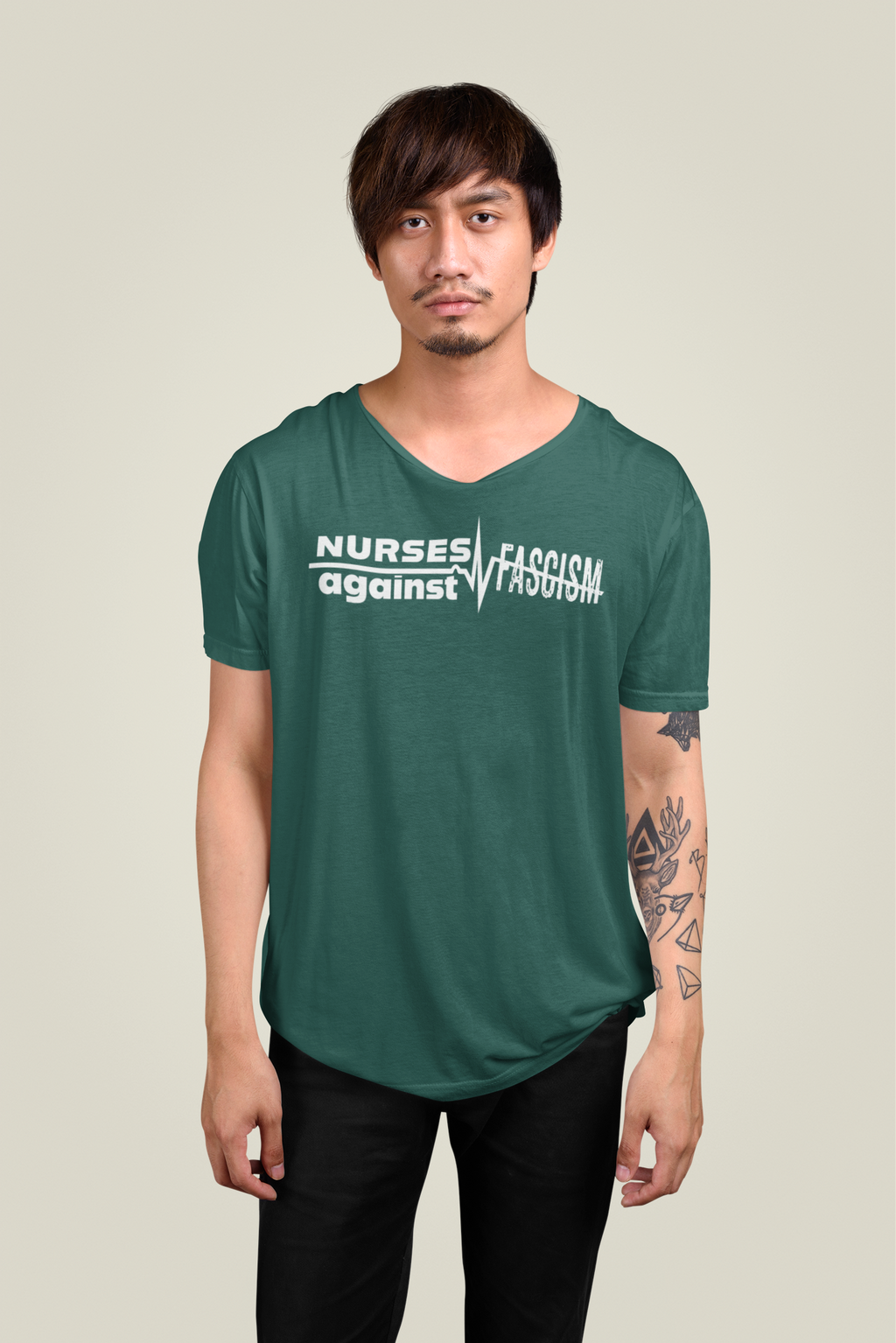 Unisex Medium fabric V-Neck T-Shirt - Nurses Against Fascism (front) - Nurses Against Cruelty (back) - 100% cotton - NAF-V-G5V00L