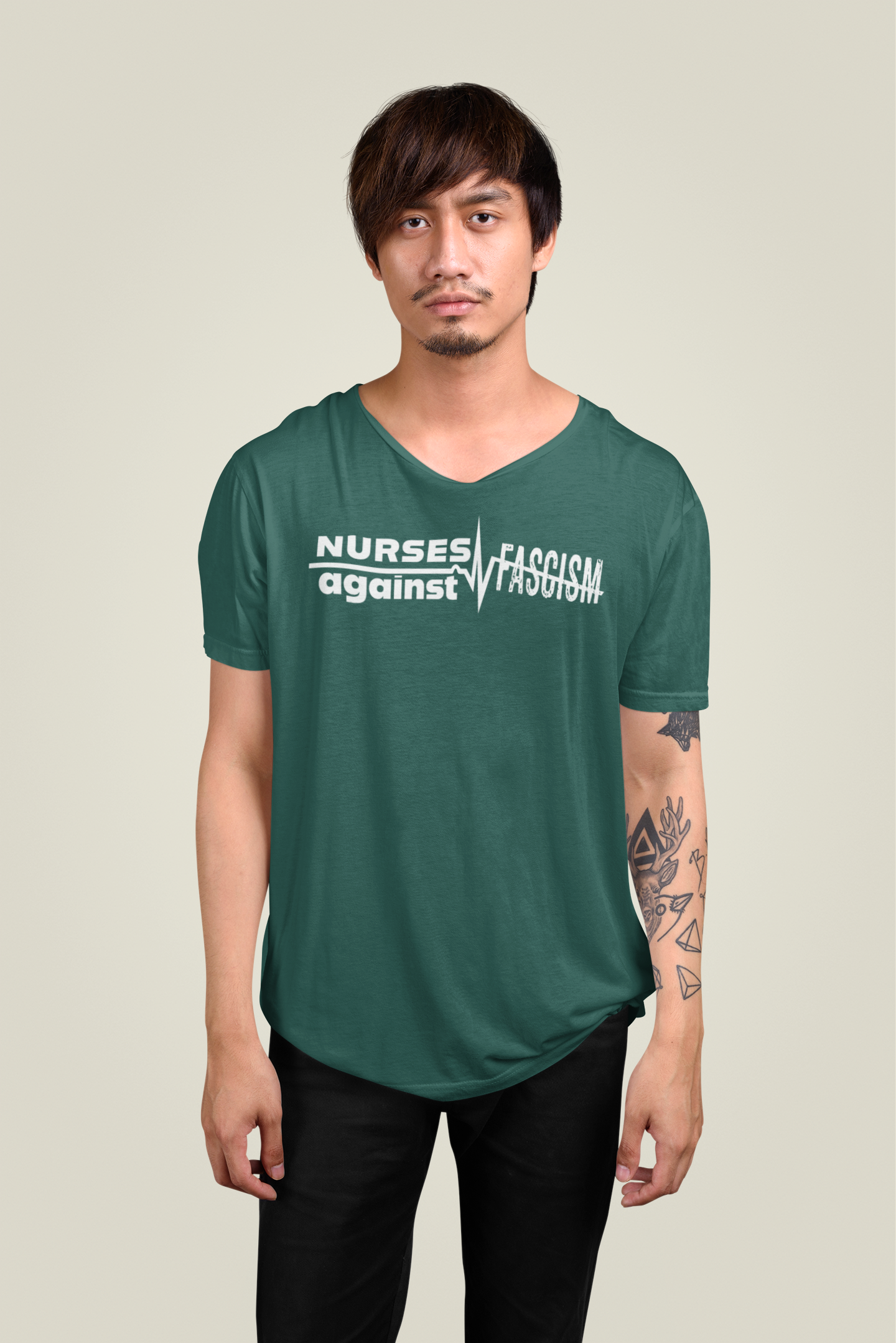 Unisex Medium fabric V-Neck T-Shirt - Nurses Against Fascism (front) - Nurses Against Cruelty (back) - 100% cotton - NAF-V-G5V00L