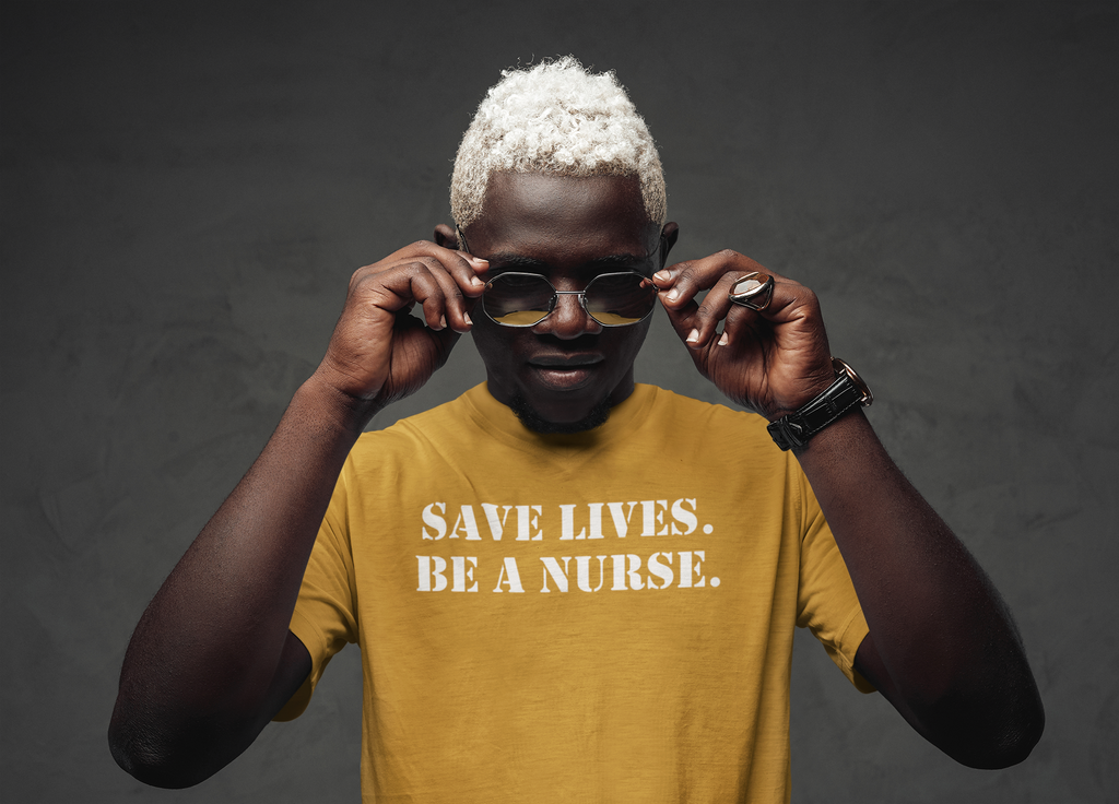 Unisex Lightweight fabric Jersey Short Sleeve V-Neck Tee - Save Lives Be A Nurse (front) - Who Advocates? Who Defends? (back) - 100% cotton fabric - SLA-V-BC3005