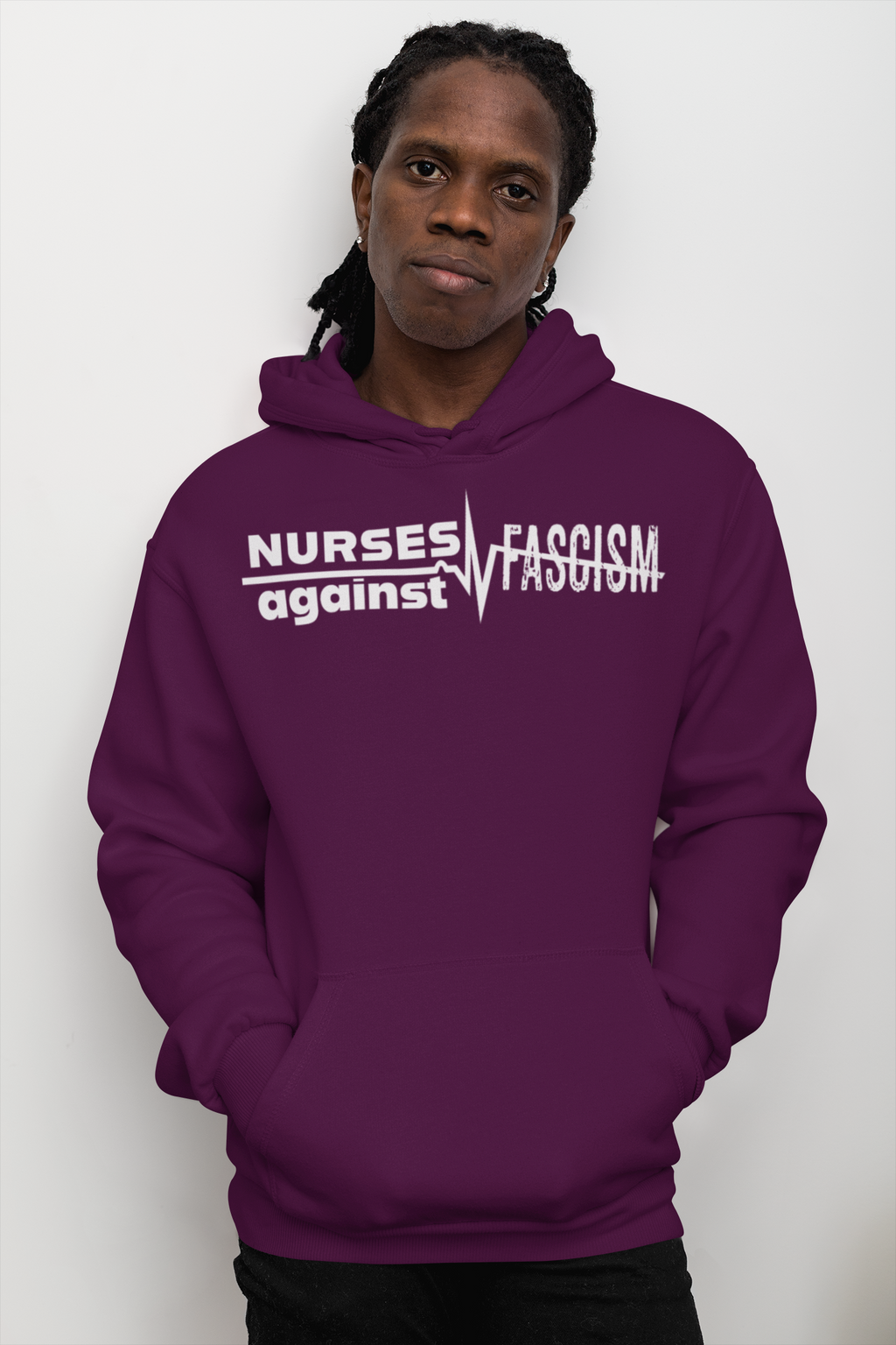 Unisex Mid-weight Hoodie - Nurses Against Fascism (front) - Nurses Against Cruelty (back) - 80% cotton, 20% polyester - NAF-H-AC5101