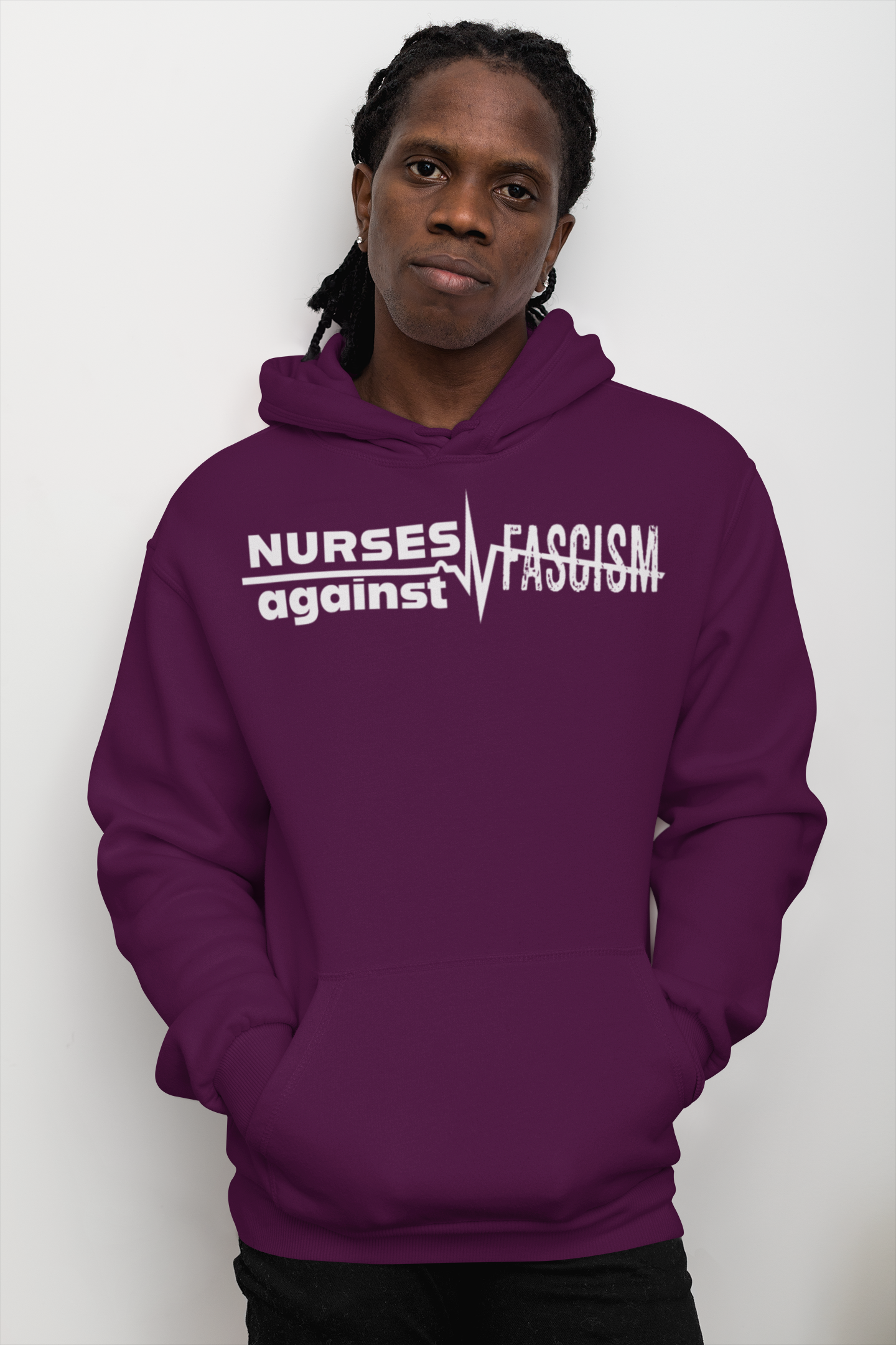 Unisex Mid-weight Hoodie - Nurses Against Fascism (front) - Nurses Against Cruelty (back) - 80% cotton, 20% polyester - NAF-H-AC5101