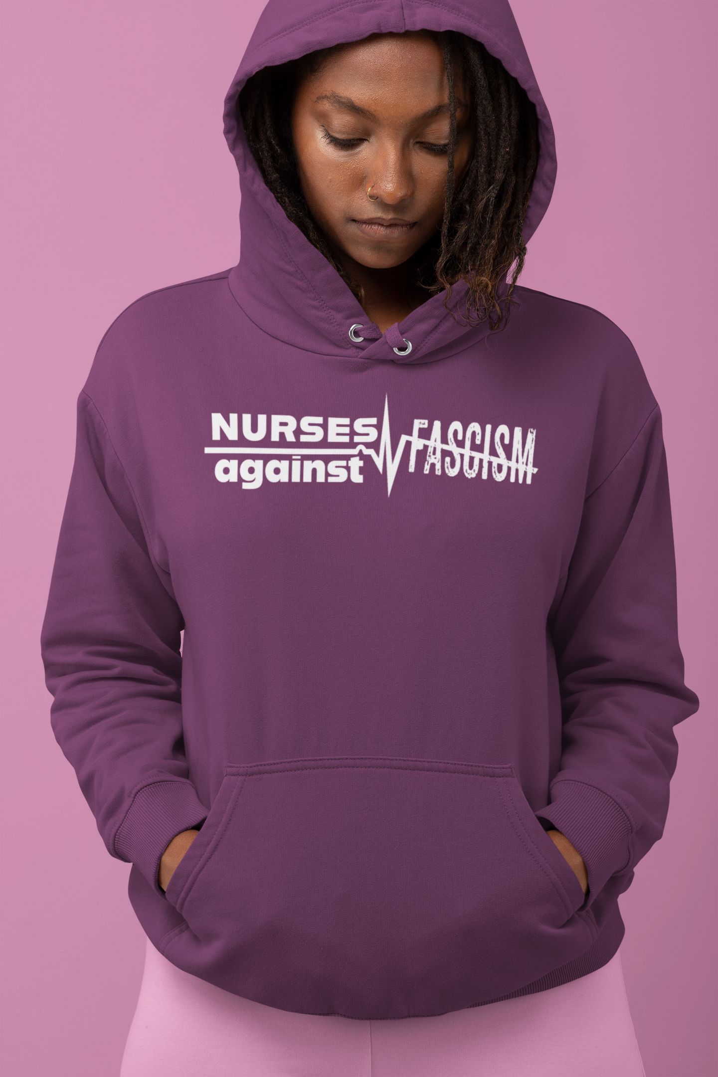 Unisex Mid-weight Hoodie - Nurses Against Fascism (front) - Nurses Against Cruelty (back) - 80% cotton, 20% polyester - NAF-H-AC5101