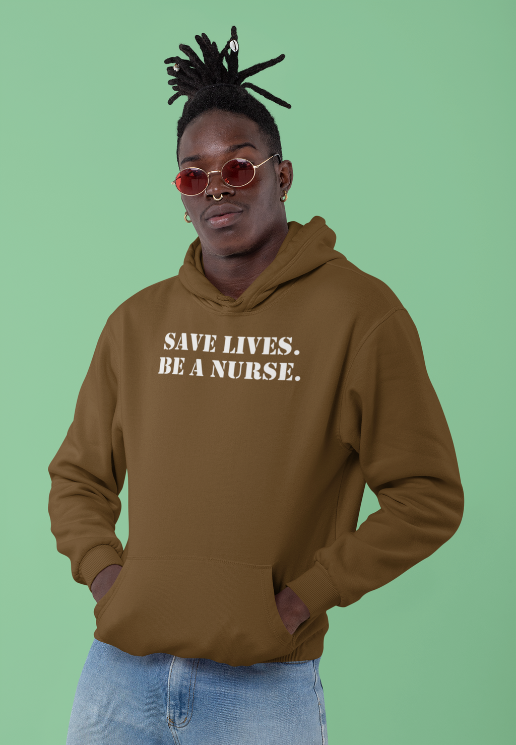 Unisex Mid-weight Hoodie - Save Lives Be A Nurse (front) - Who Advocates? Who Defend? (back) - 80% cotton, 20% Polyester - SLA-H-AC5101
