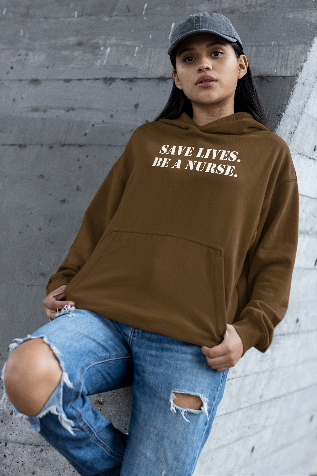 Unisex Mid-weight Hoodie - Save Lives Be A Nurse (front) - Who Advocates? Who Defend? (back) - 80% cotton, 20% Polyester - SLA-H-AC5101