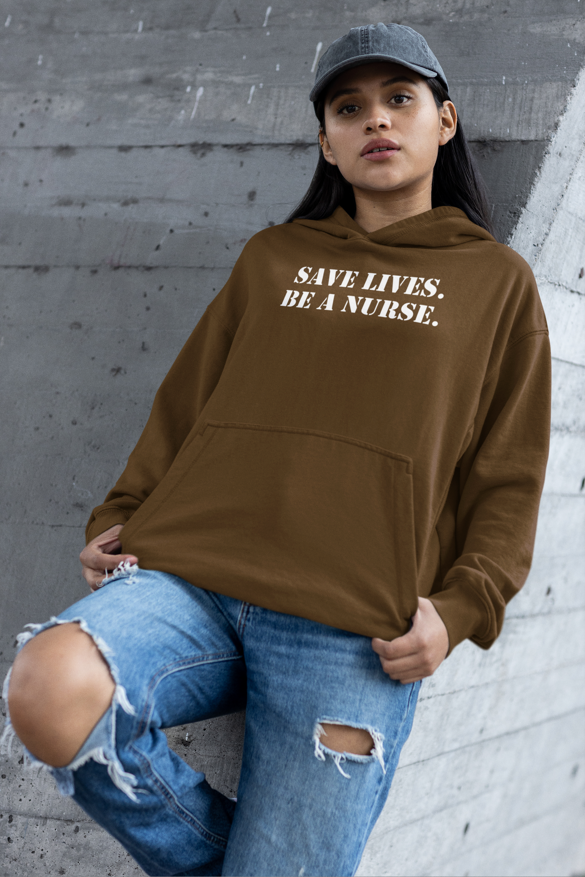 Unisex Mid-weight Hoodie - Save Lives Be A Nurse (front) - Who Advocates? Who Defend? (back) - 80% cotton, 20% Polyester - SLA-H-AC5101