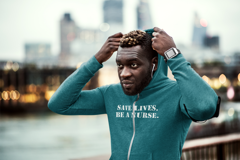 Men's District® Medium-heavy fabric Full-Zip Hoodie - Save Lives Be A Nurse (front) - Not Your Mom (back) - 60% recycled cotton, 40% recycled polyester -Lane Seven LS14003