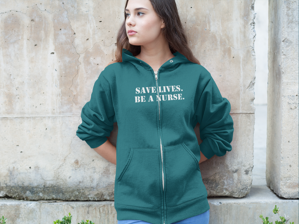 Men's District® Medium-heavy fabric Full-Zip Hoodie - Save Lives Be A Nurse (front) - Not Your Mom (back) - 60% recycled cotton, 40% recycled polyester -Lane Seven LS14003