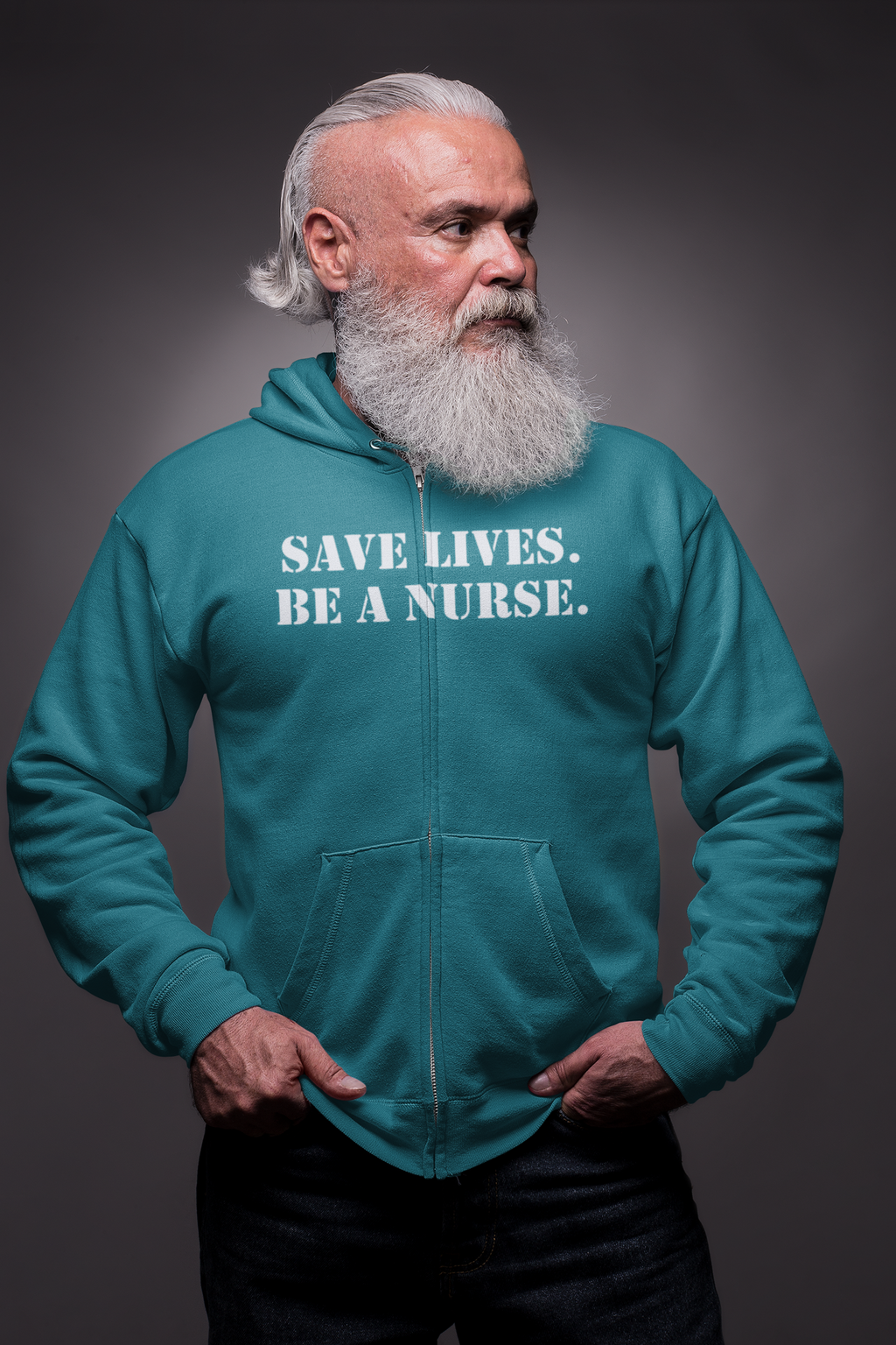 Men's District® Medium-heavy fabric Full-Zip Hoodie - Save Lives Be A Nurse (front) - Not Your Mom (back) - 60% recycled cotton, 40% recycled polyester -Lane Seven LS14003
