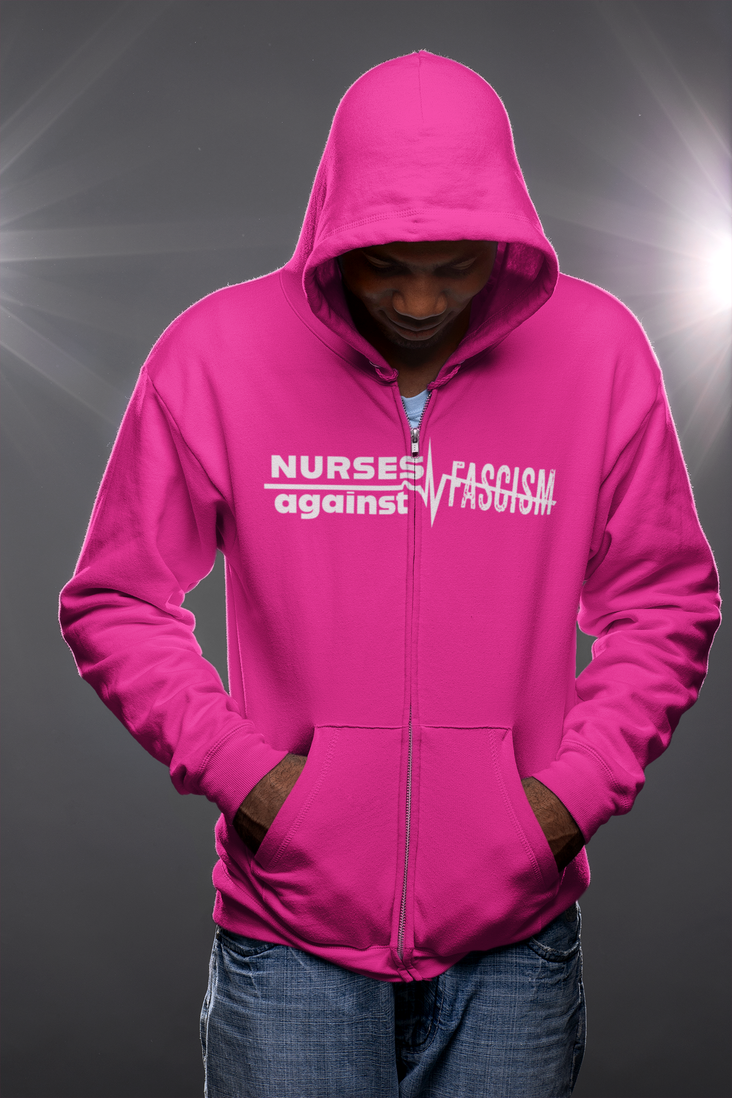 Men's Medium-heavy fabric Full-Zip Hoodie - Nurses Against Fascism (front) - Nurses Against Cruelty (black) - 60% recycled cotton, 40% recycled polyester - Lane Seven LS14003