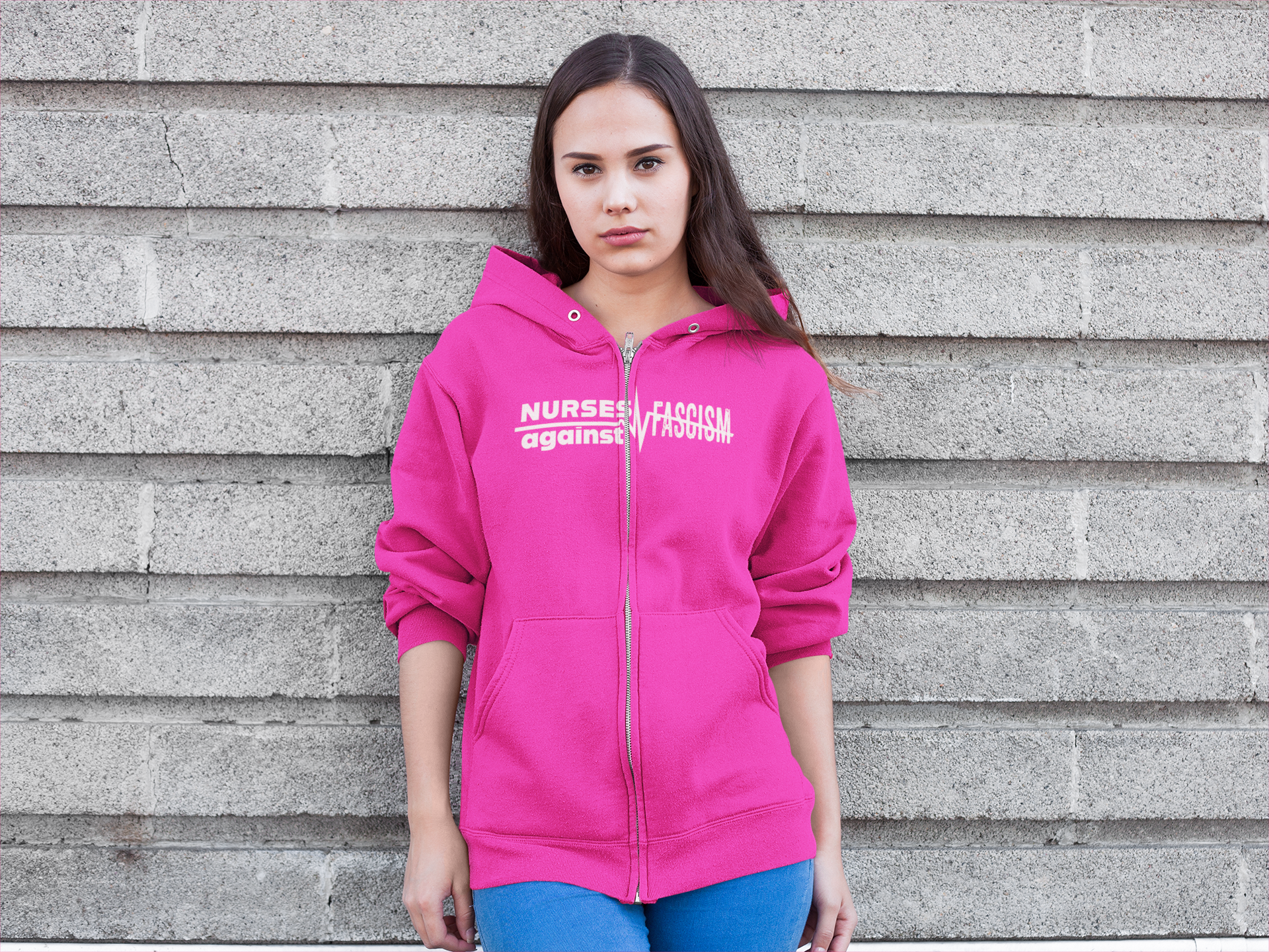 Men's Medium-heavy fabric Full-Zip Hoodie - Nurses Against Fascism (front) - Nurses Against Cruelty (black) - 60% recycled cotton, 40% recycled polyester - Lane Seven LS14003