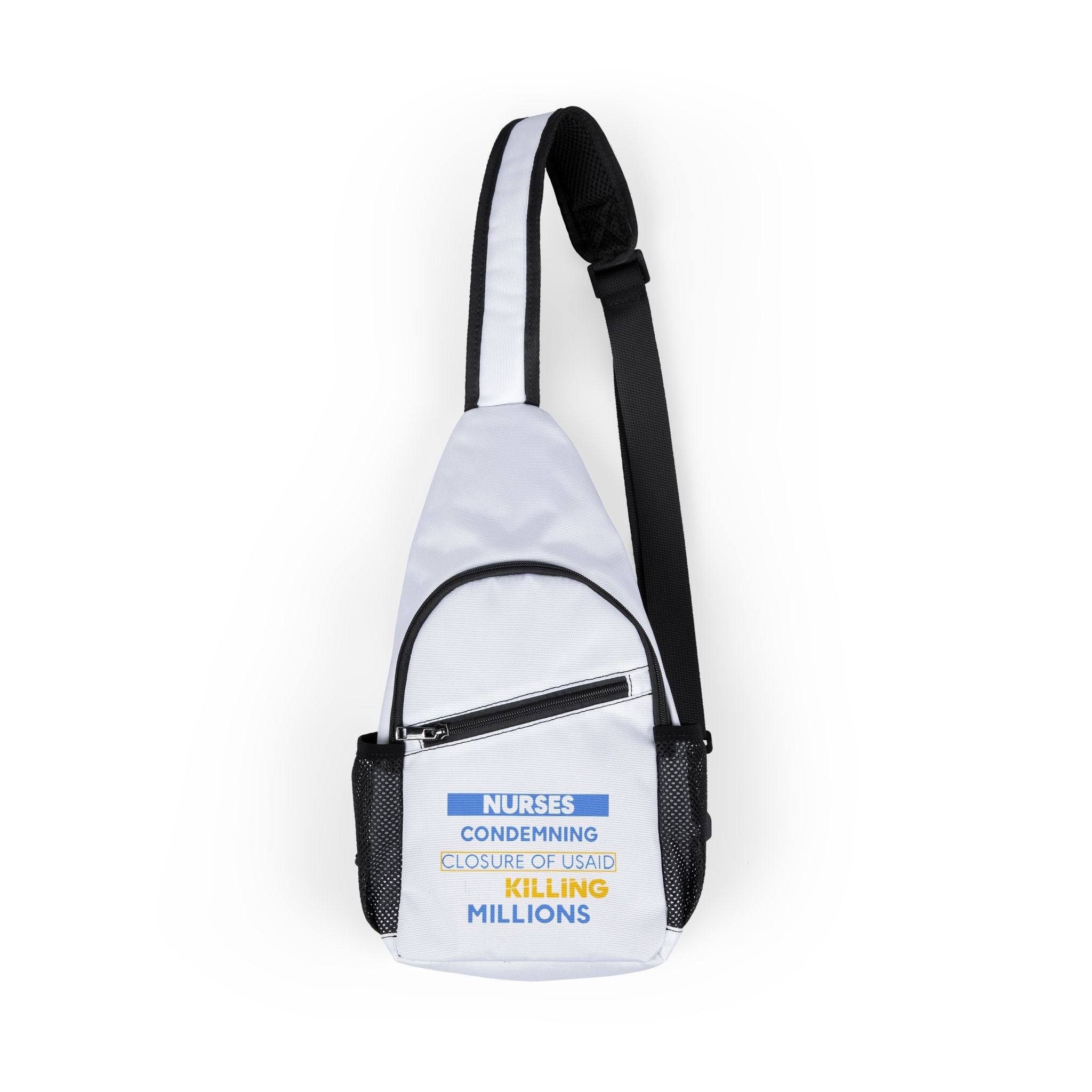 Unisex Chest Bag - Nurses Condemning Closure of USAID (front) - Nurses For NIH CDC FEMA USAID And YOU (back) -  100% nylon - SLA-CB-1719