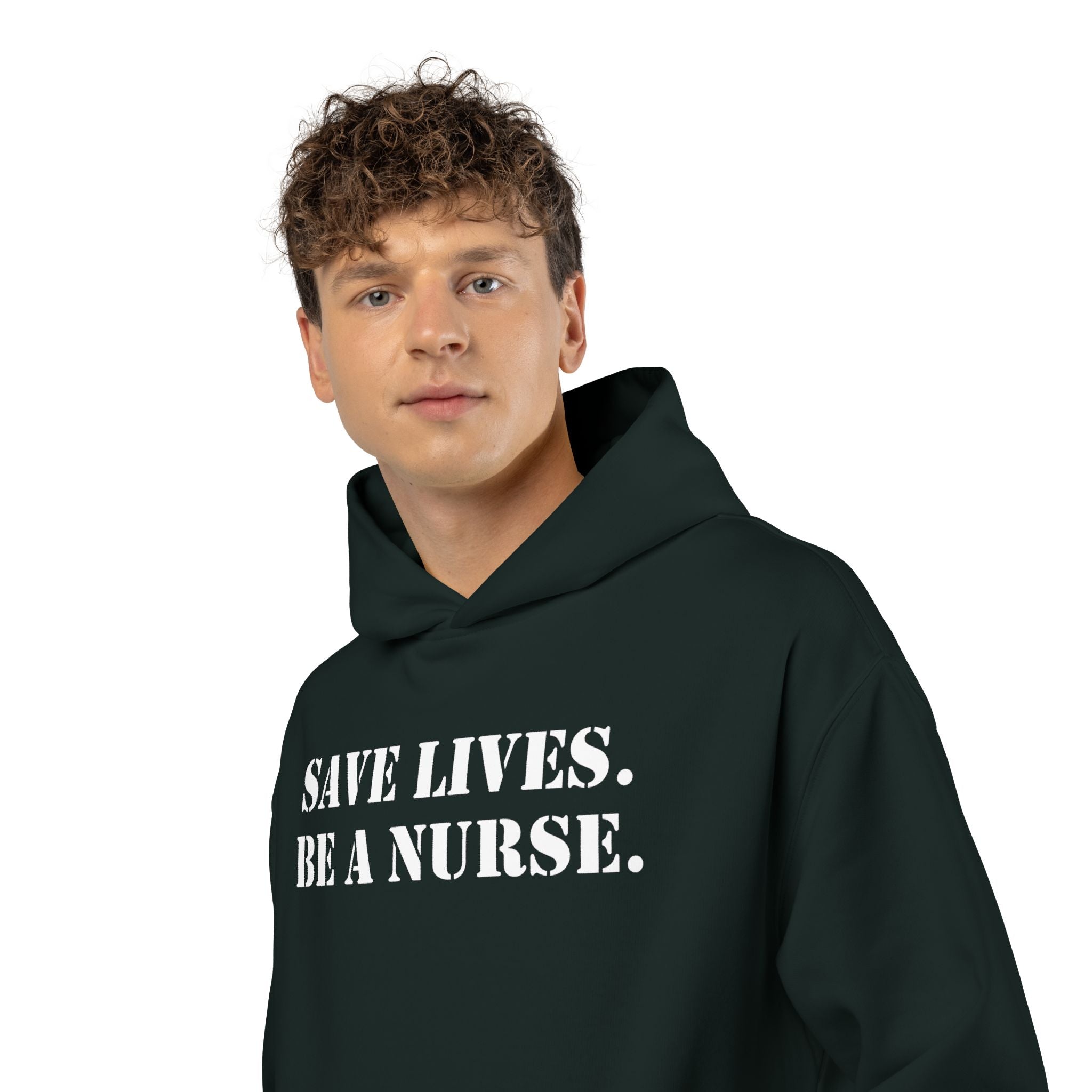 Unisex Mid-weight Hoodie - Save Lives Be A Nurse (front) - Who Advocates? Who Defend? (back) - 80% cotton, 20% Polyester - SLA-H-AC5101