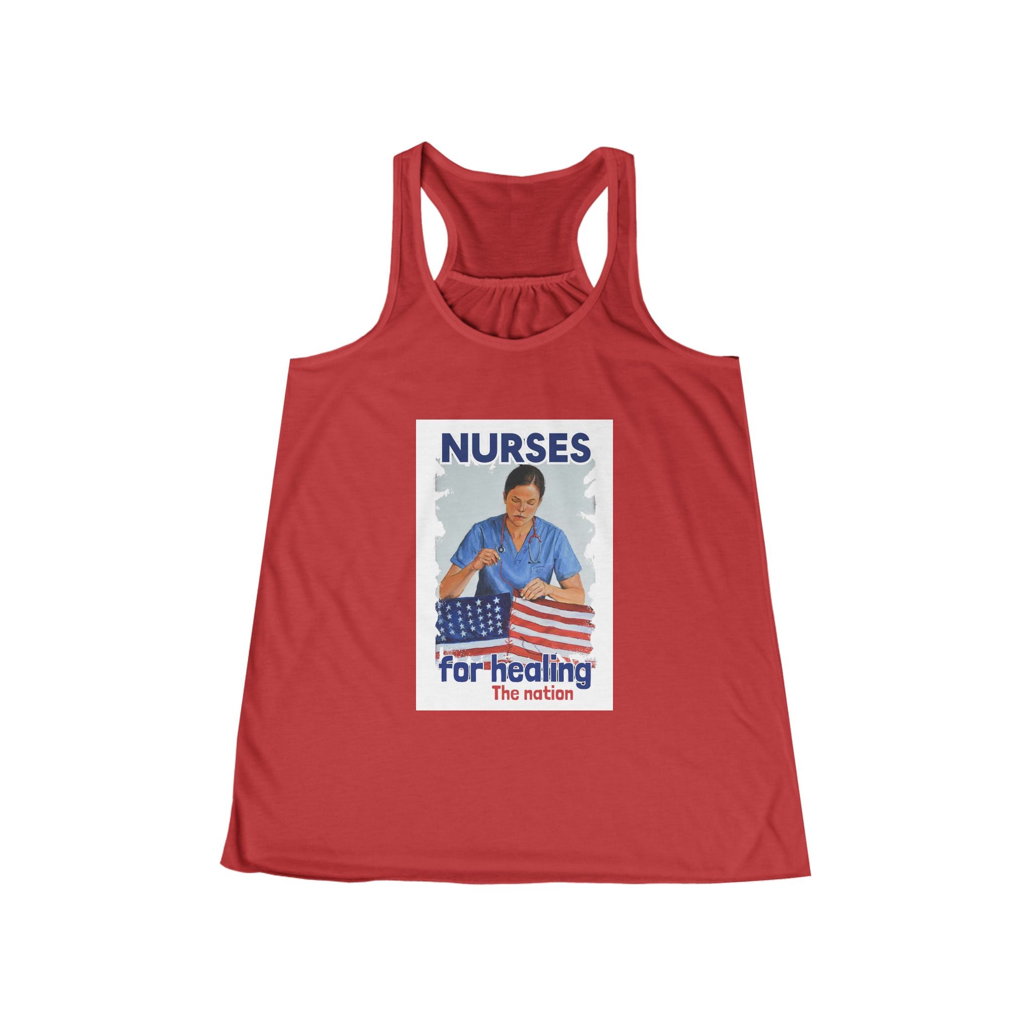 Women's Flowy Extra Light fabric Racerback Tank - Nurses For Healing The Nation (front) - Nurses Standing Up For Humanity (back) - 65% Polyester 35% Viscose - NFH-F-BC8800