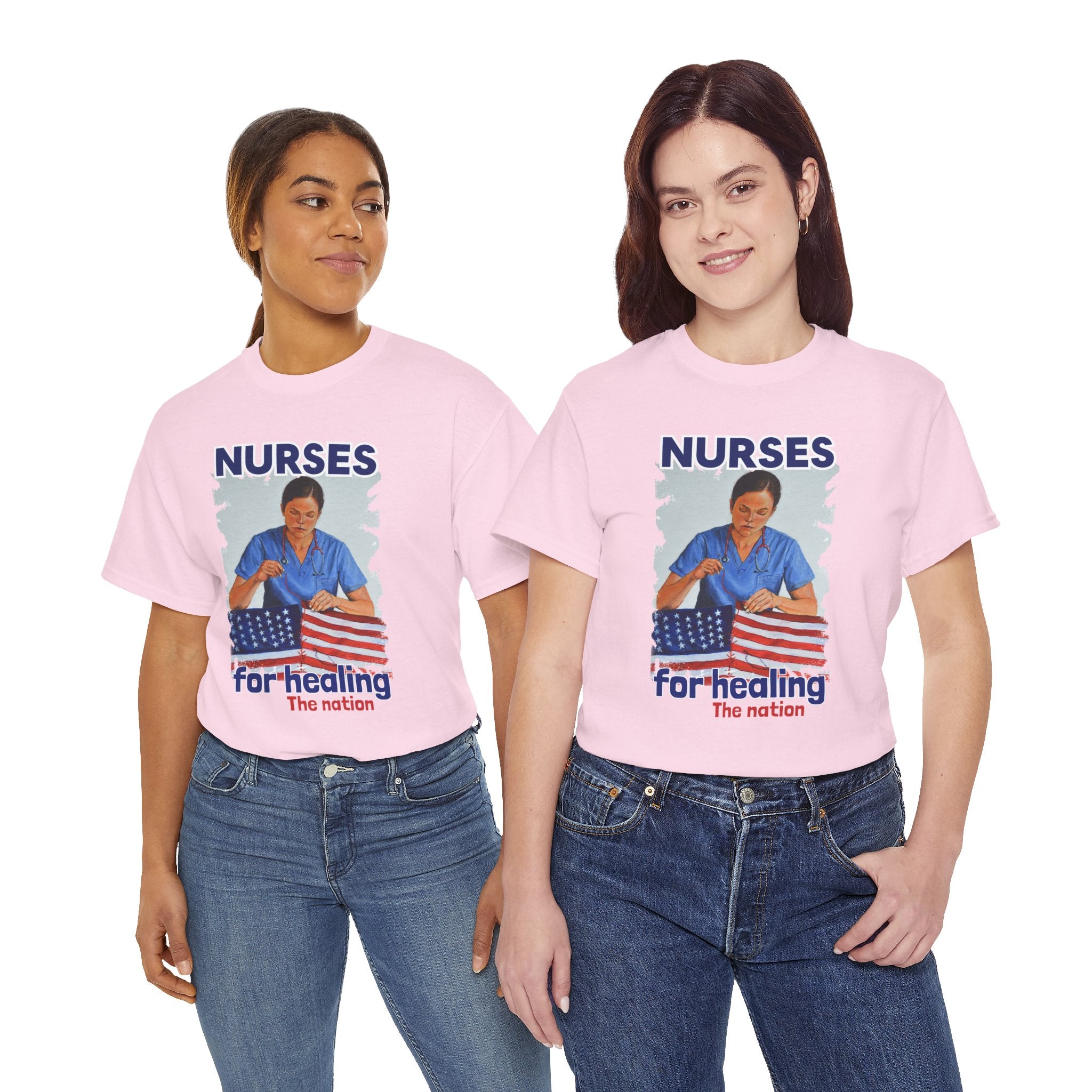 Unisex Medium fabric Cotton Tee - Nurses For Healing The Nation (front) - Nurses Standing Up For Humanity (back) - 100% cotton - NFH-T-G5000
