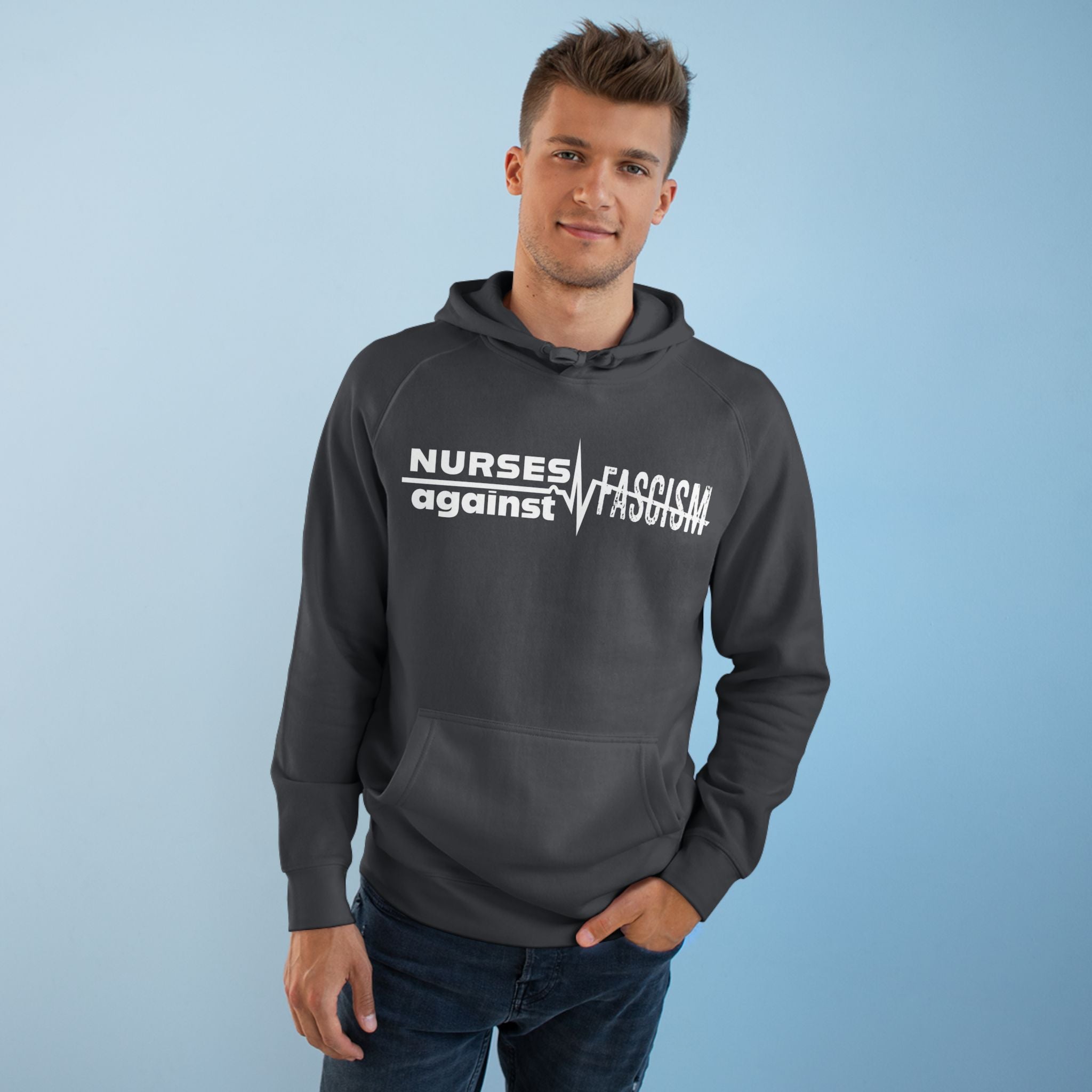 Unisex Mid-weight Hoodie - Nurses Against Fascism (front) - Nurses Against Cruelty (back) - 80% cotton, 20% polyester - NAF-H-AC5101