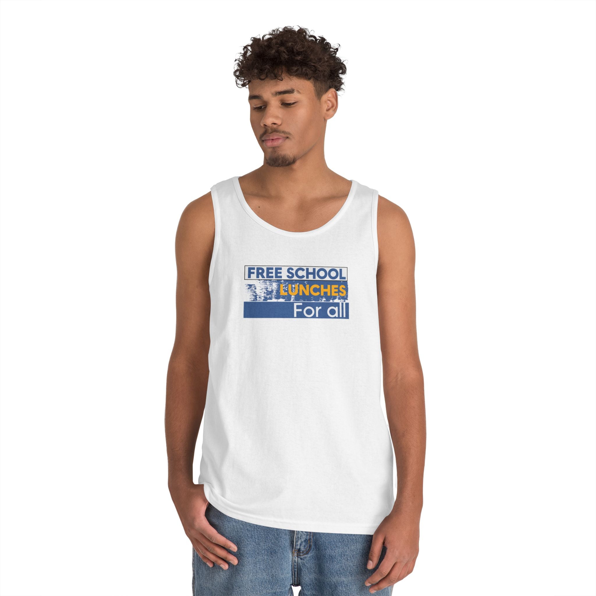 Unisex Medium fabric Cotton Tank Top - Free School Lunches For All (front) - Nurses Against The Rich Starving The Poor (back) - 100% cotton - NAH-K-G5200