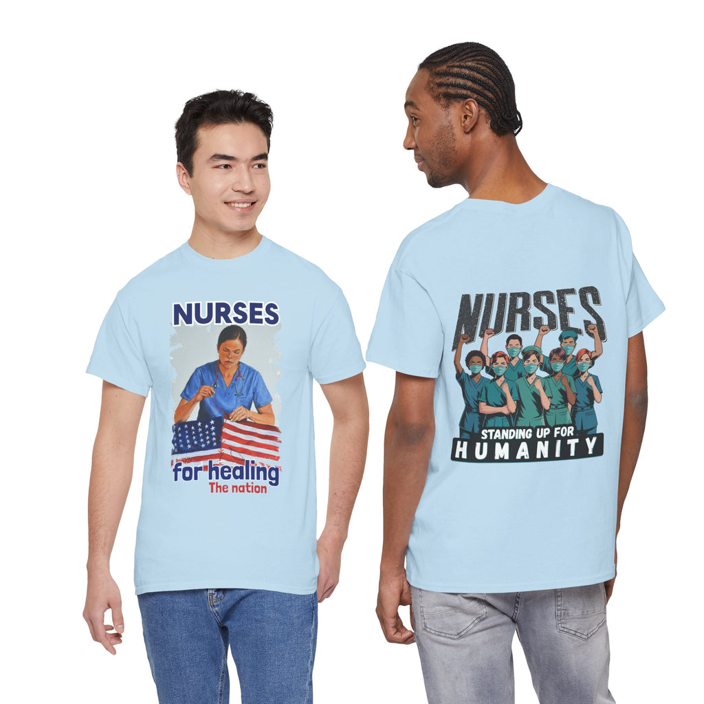 Unisex Medium fabric Cotton Tee - Nurses For Healing The Nation (front) - Nurses Standing Up For Humanity (back) - 100% cotton - NFH-T-G5000
