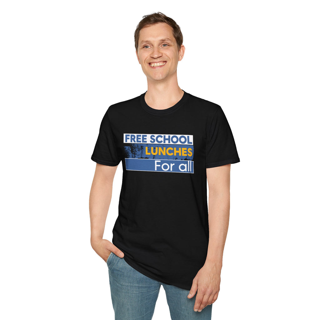 Unisex Lightweight fabric T-Shirt - Free School Lunches For All (front) - Nurses Against The Rich Starving The Poor (back) - 100% ring-spun cotton - NAH-T-G64000