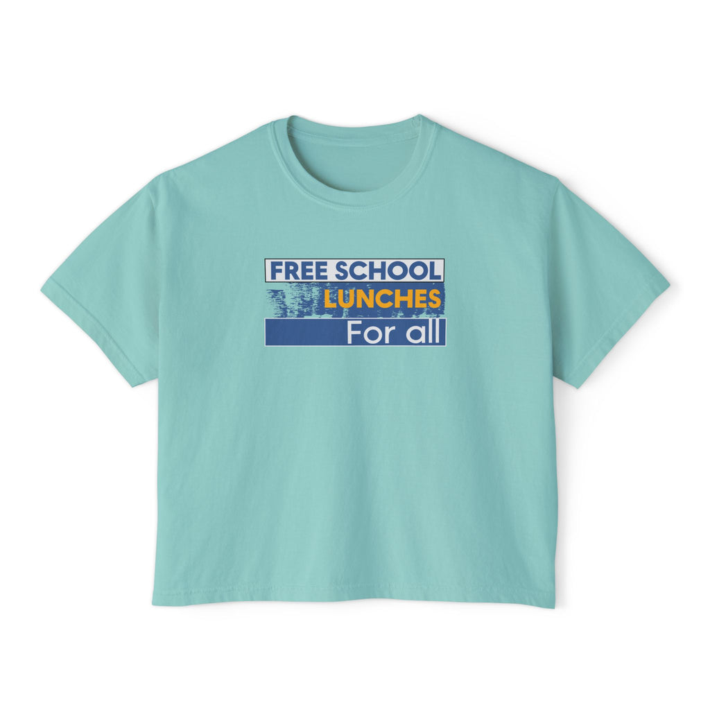Women's Boxy Heavy fabric Tee - Free School Lunches For All (front) - Nurses Against The Rich Starving The Poor (back) - 100% ring-spun US cotton - NAH-T-CC3023CL