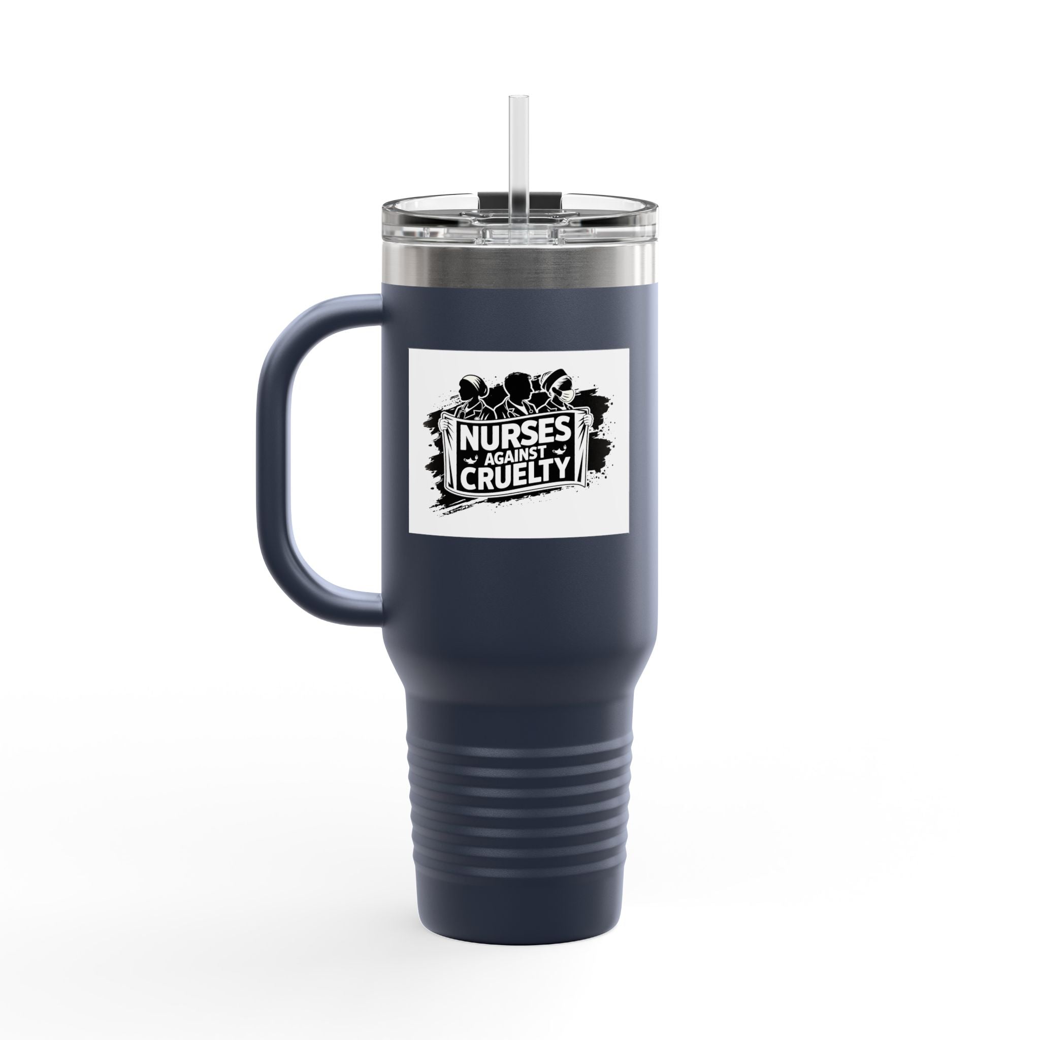 Travel Mug - Nurses Against Fascism (right) - Nurses Against Cruelty (left) - 100% stainless steel (body) - NAF-TM-40oz