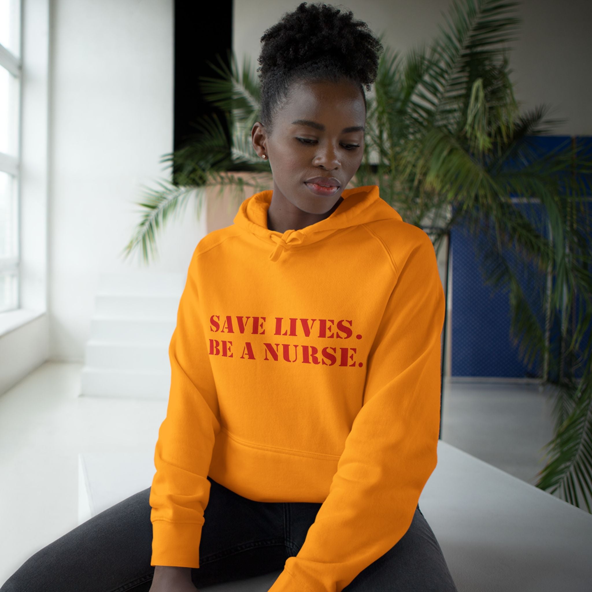Unisex Mid-weight Hoodie - Save Lives Be A Nurse (front) - Who Advocates? Who Defend? (back) - 80% cotton, 20% Polyester - SLA-H-AC5101