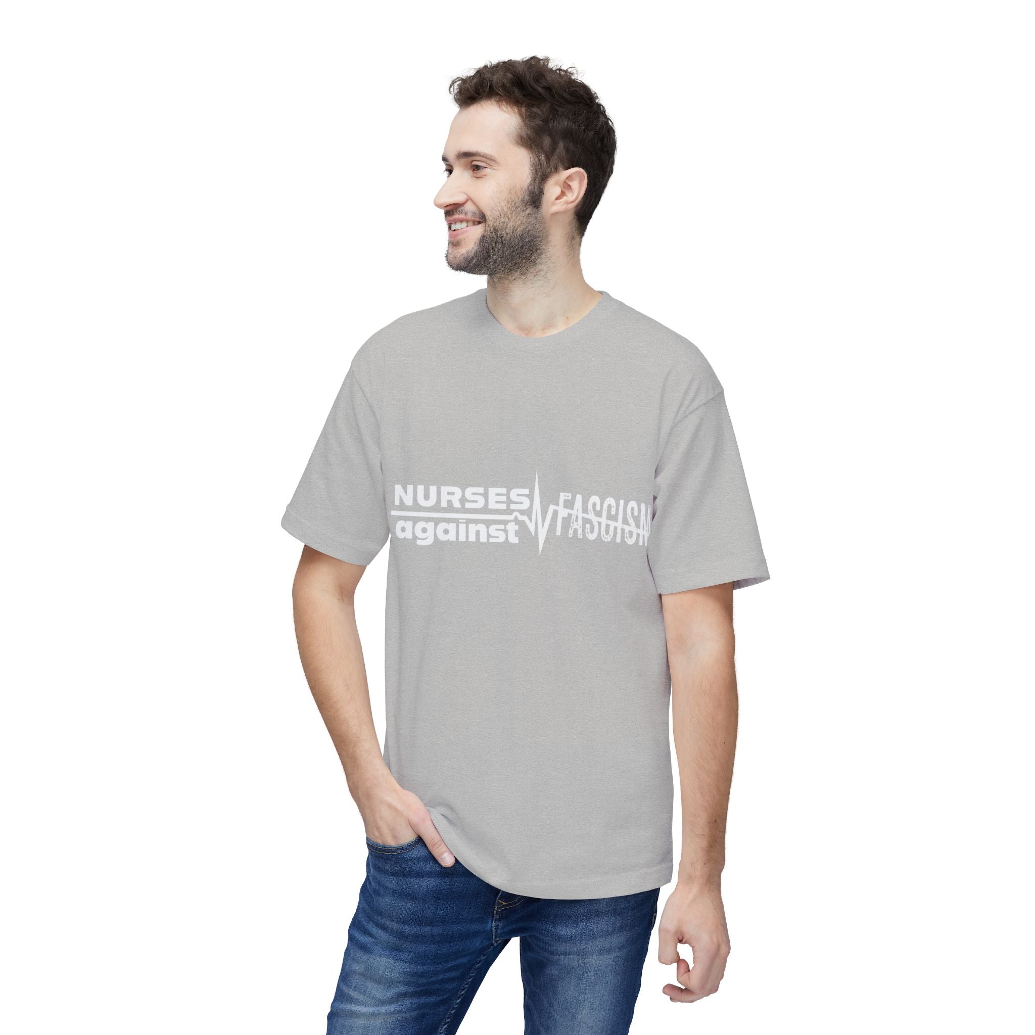 Unisex Midweight T-shirt, Nurses Against Fascism (front) - Nurses Against Cruelty (back) - 100% Polyster - NAF-T-BS5040