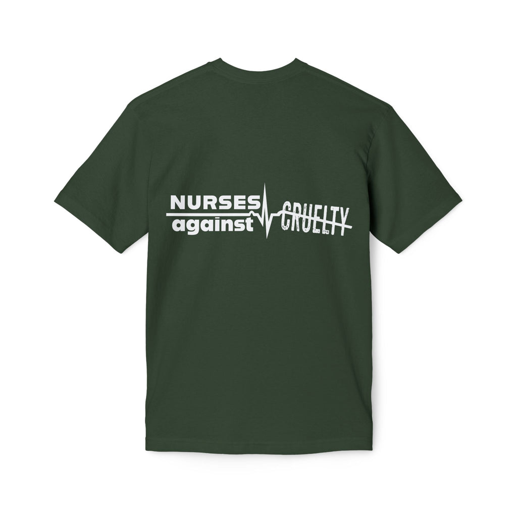 Unisex Midweight T-shirt, Nurses Against Fascism (front) - Nurses Against Cruelty (back) - 100% Polyster - NAF-T-BS5040