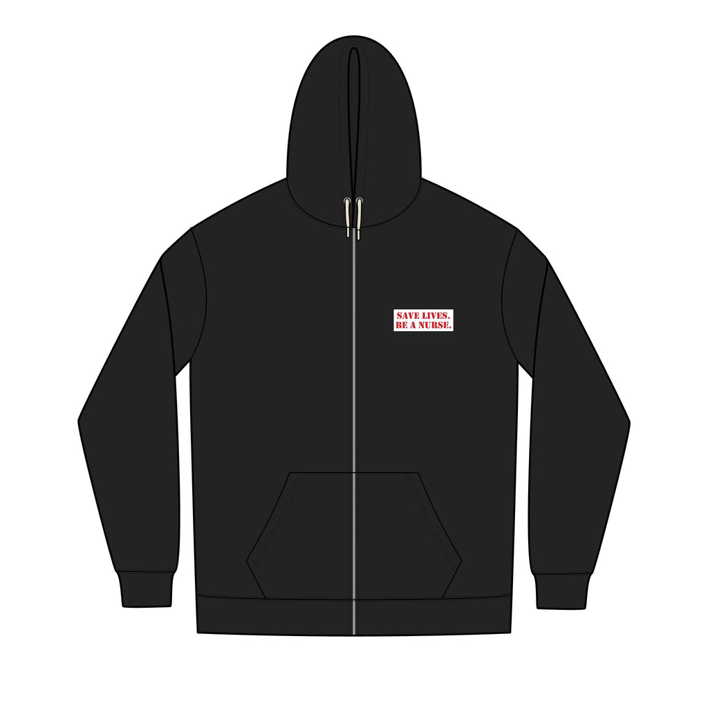 Men's District® Medium-heavy fabric Full-Zip Hoodie - Save Lives Be A Nurse (front) - Not Your Mom (back) - 60% recycled cotton, 40% recycled polyester - SLA-Z-DT8102