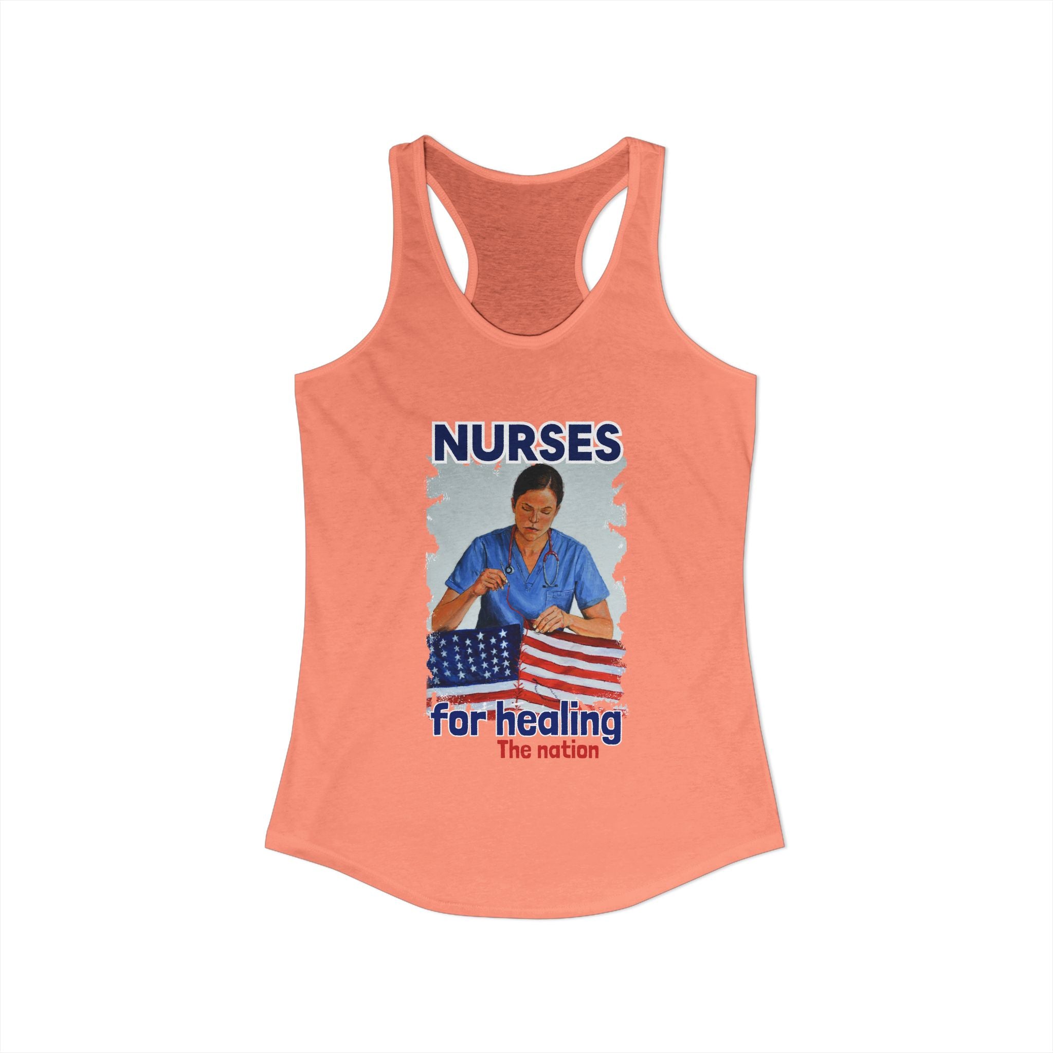 Women's Extra Light fabric Ideal Racerback Tank - Nurses For Healing The Nation (front) - Nurses Standing Up For Humanity (back) - 60% combed, ring-spun cotton and 40% polyester - NFH-R-NL1533