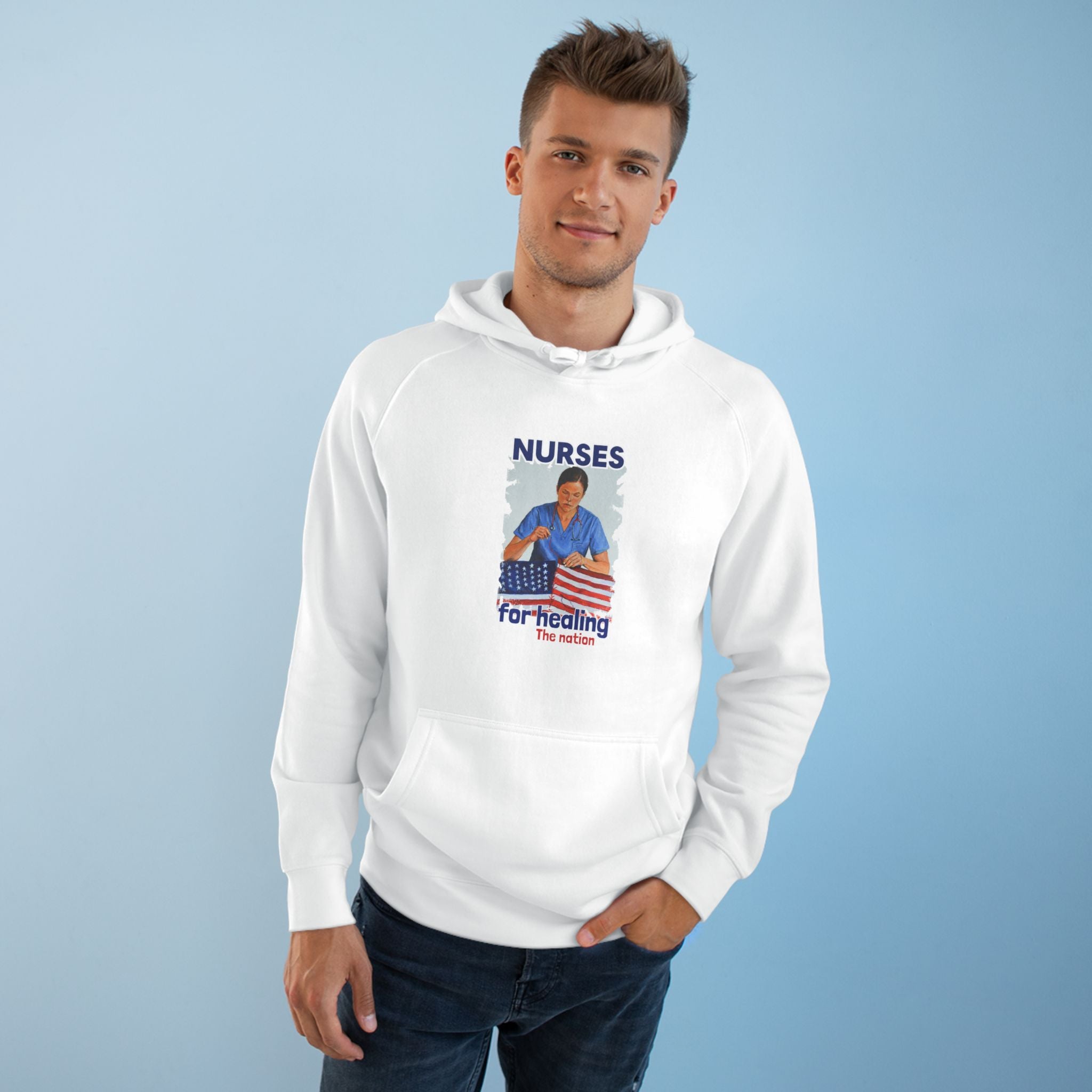 Unisex Mid-weight Hoodie - Nurses For Healing The Nation (front) - Nurses Standing Up For Humanity (back) - 80% cotton, 20% Polyester - NFH-H-AC5101