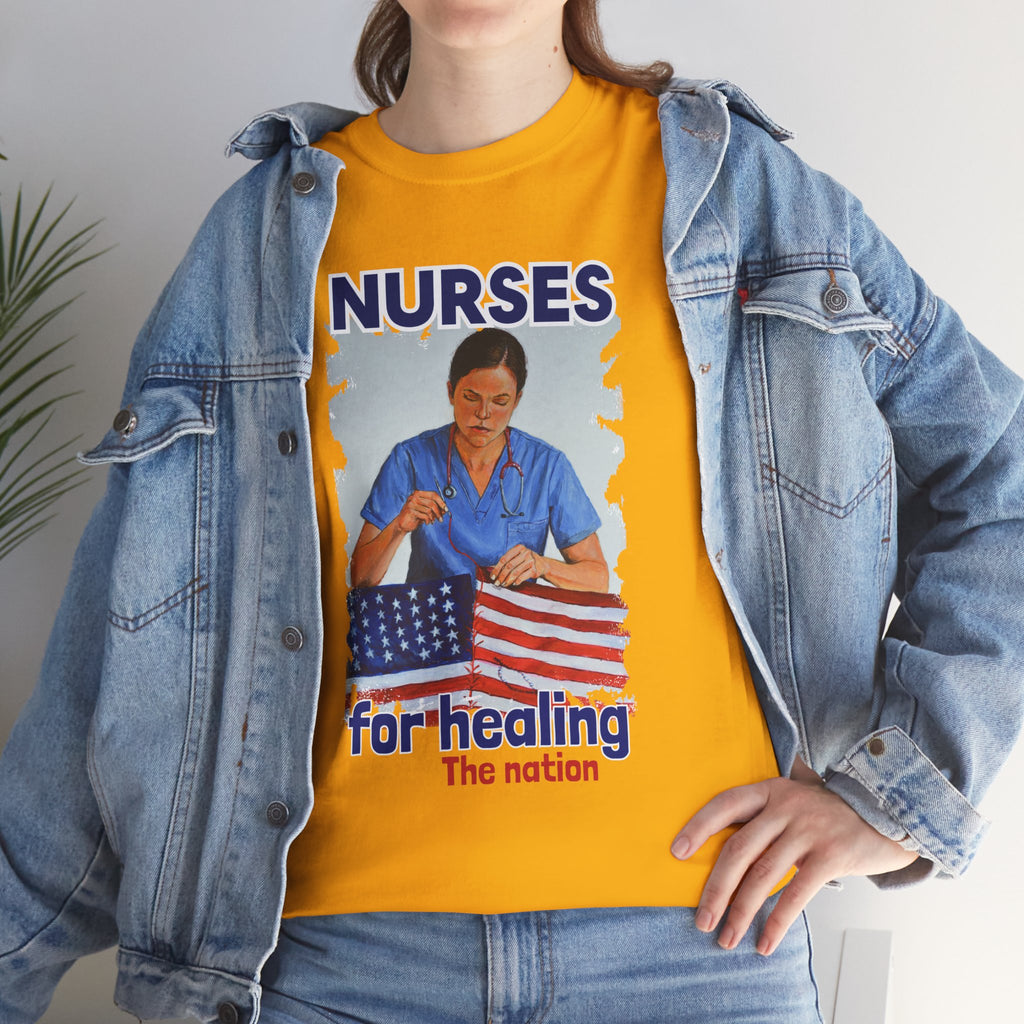 Unisex Medium fabric Cotton Tee - Nurses For Healing The Nation (front) - Nurses Standing Up For Humanity (back) - 100% cotton - NFH-T-G5000