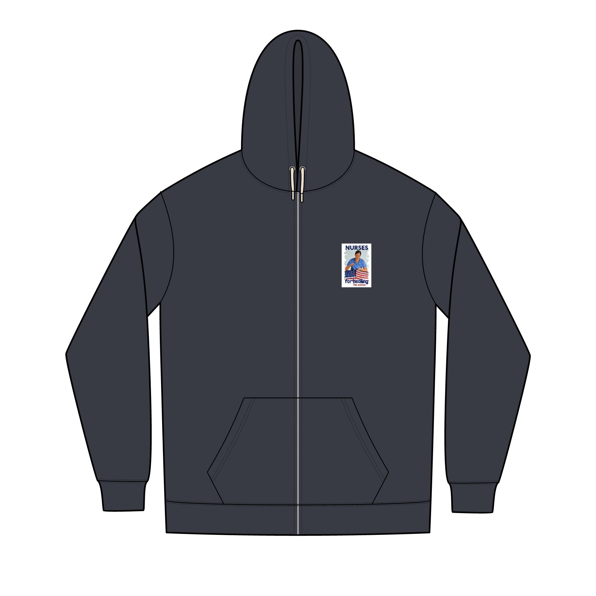 Men's Medium-heavy fabric Full-Zip Hoodie - Nurses For Healing The Nation (front) -  Nurses Standing Up For humanity (back) - 60% recycled cotton, 40% recycled polyester - NFH-Z-DT8102