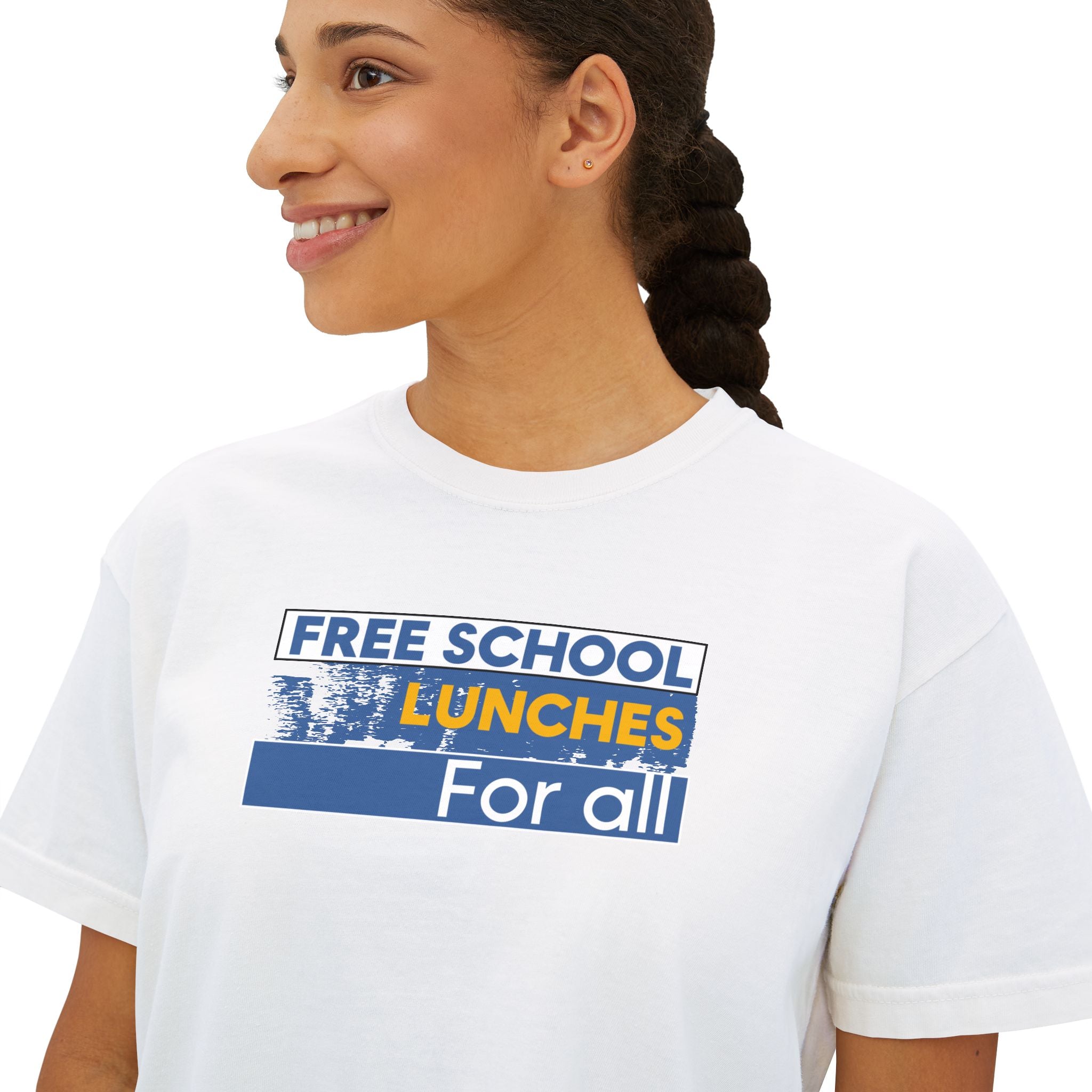 Women's Boxy Heavy fabric Tee - Free School Lunches For All (front) - Nurses Against The Rich Starving The Poor (back) - 100% ring-spun US cotton - NAH-T-CC3023CL