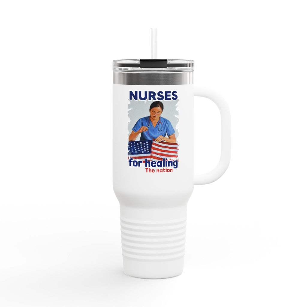Travel Mug - Nurses For Healing The Nation (front) - Nurses Standing Up For Humanity (back) - 100% stainless steel (body) - NFH-TM-40oz