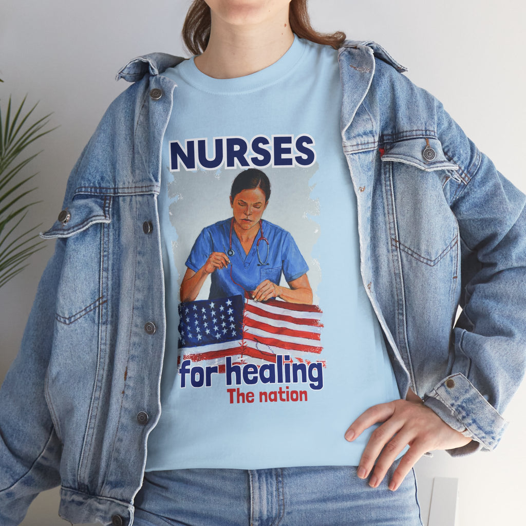 Unisex Medium fabric Cotton Tee - Nurses For Healing The Nation (front) - Nurses Standing Up For Humanity (back) - 100% cotton - NFH-T-G5000