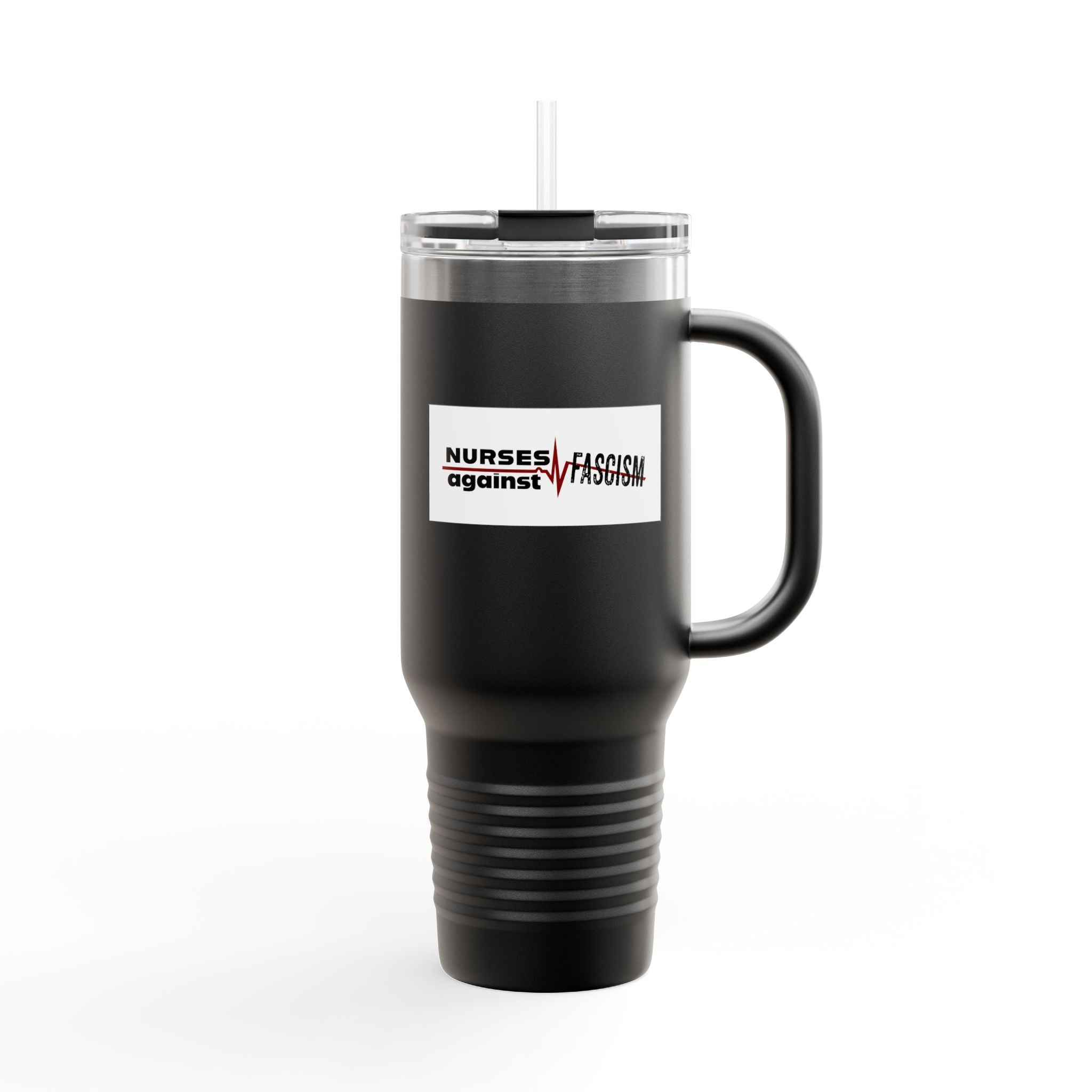 Travel Mug - Nurses Against Fascism (right) - Nurses Against Cruelty (left) - 100% stainless steel (body) - NAF-TM-40oz