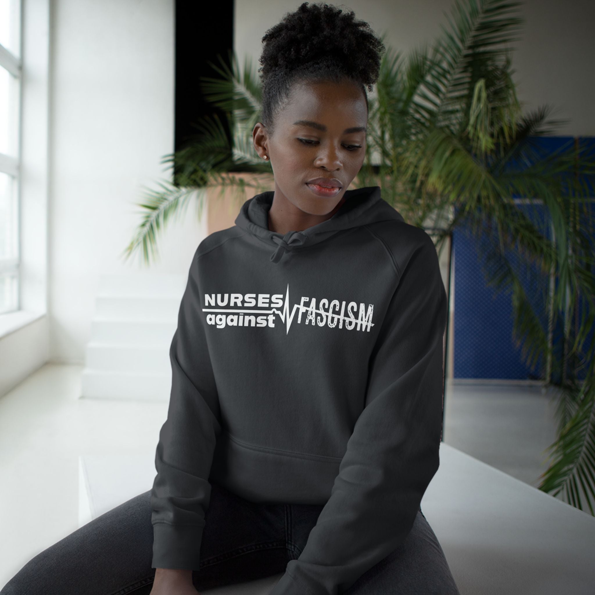 Unisex Mid-weight Hoodie - Nurses Against Fascism (front) - Nurses Against Cruelty (back) - 80% cotton, 20% polyester - NAF-H-AC5101
