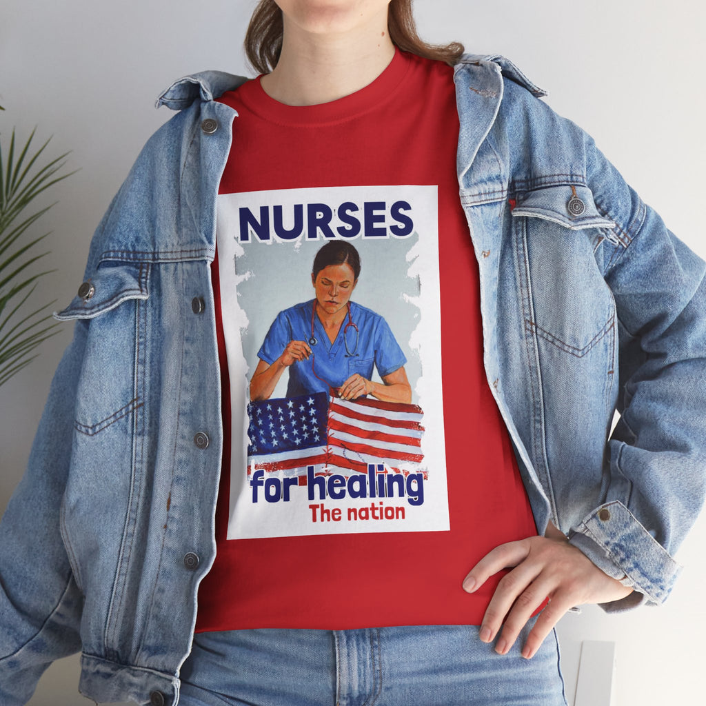 Unisex Medium fabric Cotton Tee - Nurses For Healing The Nation (front) - Nurses Standing Up For Humanity (back) - 100% cotton - NFH-T-G5000